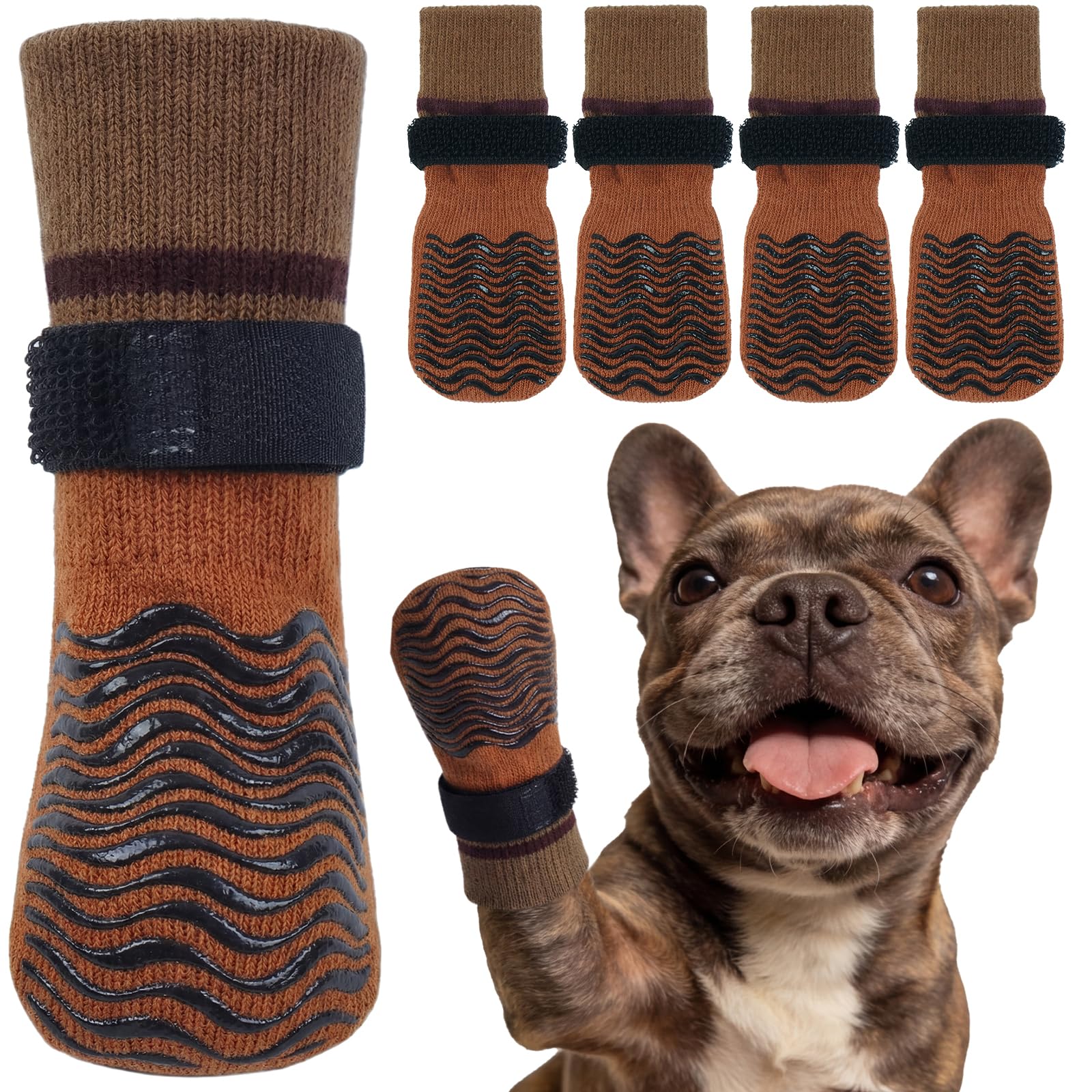 Kuoser Non Slip Dog Socks for Hardwood Floors, Dog Grippy Socks with Double-Sided Traction, Anti Slip Dogs Booties Paw Protectors to Prevent Licking Paws for Small Medium Large Senior Dogs, 4 Pack-S — view 10