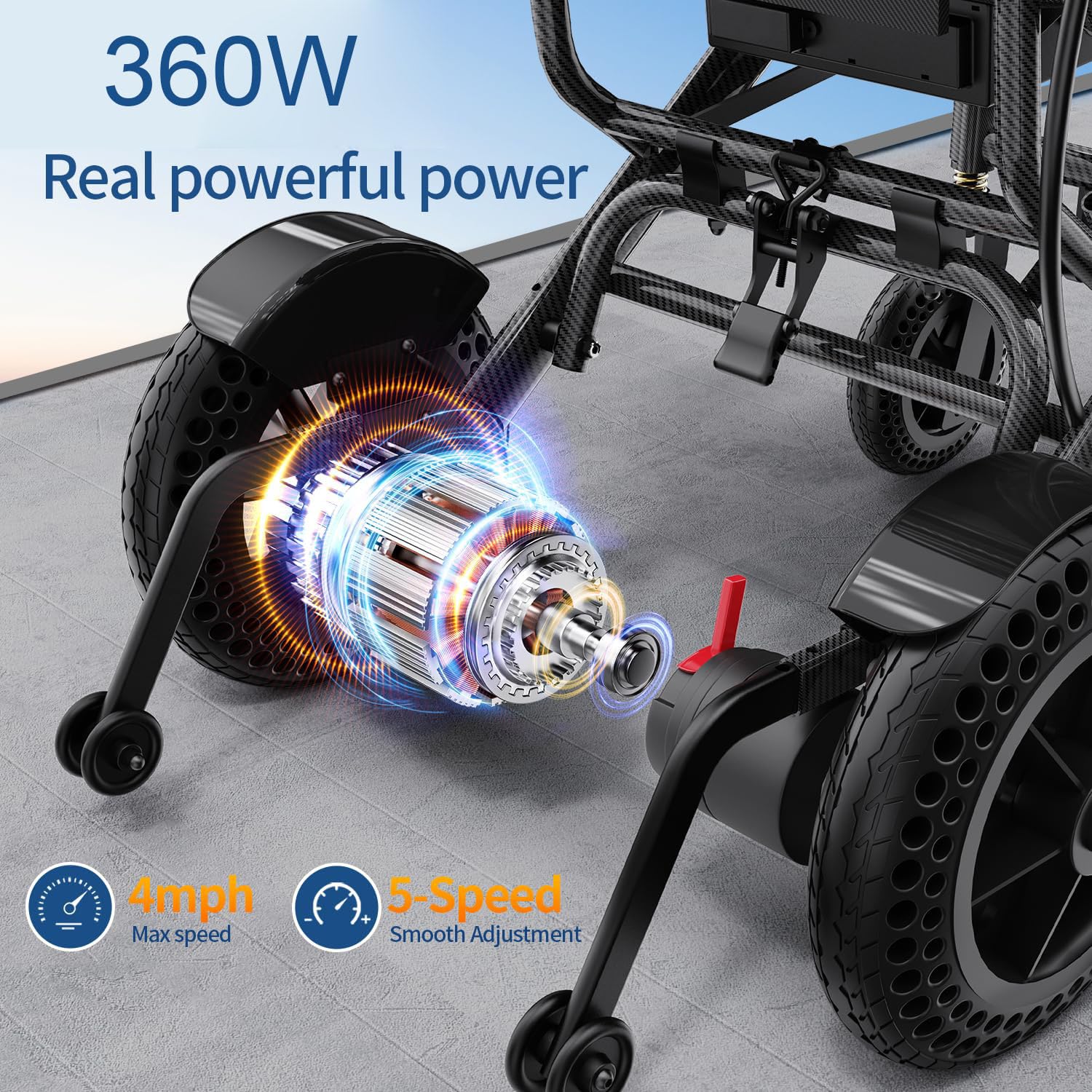 Silla de ruedas eléctrica ligera 33lbs, silla de ruedas eléctrica plegable para adultos, doble motor 360W, reposabrazos elevables, con luz USB y muletas,20ah