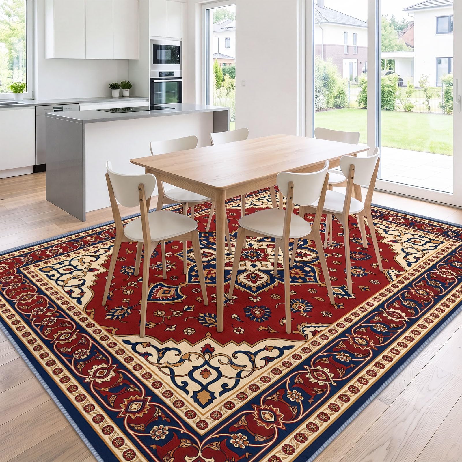 Waschbarer Orientalisch Klassisch Traditionell Teppich Wohnzimmer 80 x 150 cm, rutschfest Stamm Blumen Teppiche Kinderzimmer - Weich Kurzflor Teppiche für Schlafzimmer Esszimmer Esszimmer Büro