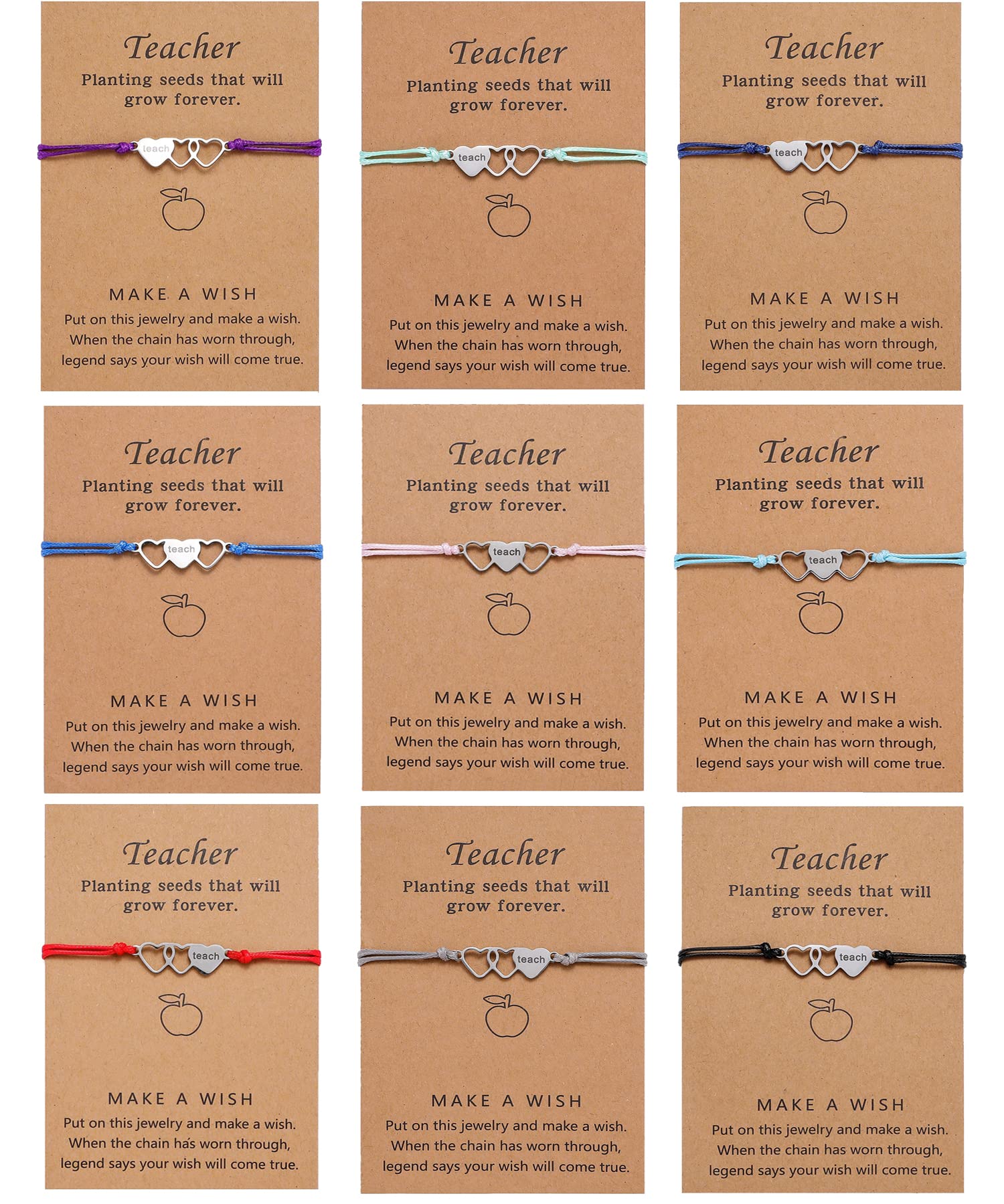 BOMAIL8-9 Teacher Blessing Card Bracelets for Women Men Adjustable Teaching Wish Bracelets for Teacher Thank You Appreciation Jewelry for Graduation, Birthday, Teacher's Day