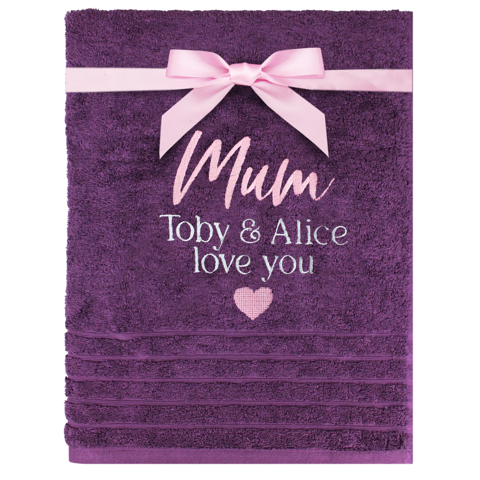TeddyT's Personalised Mum Message Purple Cotton Bath Towel