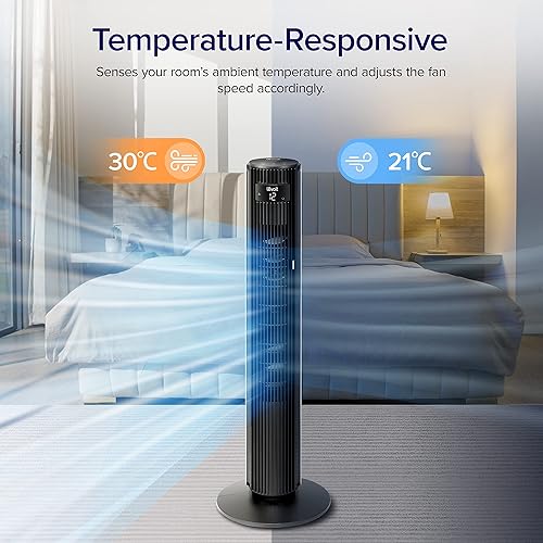 Miniatura 5 de LEVOIT Ventilador de torre inteligente de 42 pulgadas para dormitorio, motor de CC, oscilante con velocidad silenciosa de 26 piess, ventilador de