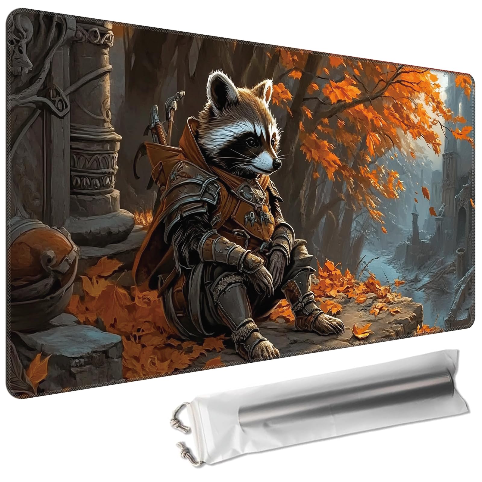 Cdkfxjy MTG Playmat 27.5 x 15.7in Includes Storage Bag,TCG Playmat with Soft Surface Premium Non-Slip Rubber Backing Stitched Edges Durable Gaming Mat,Raccoon Knight — image 1
