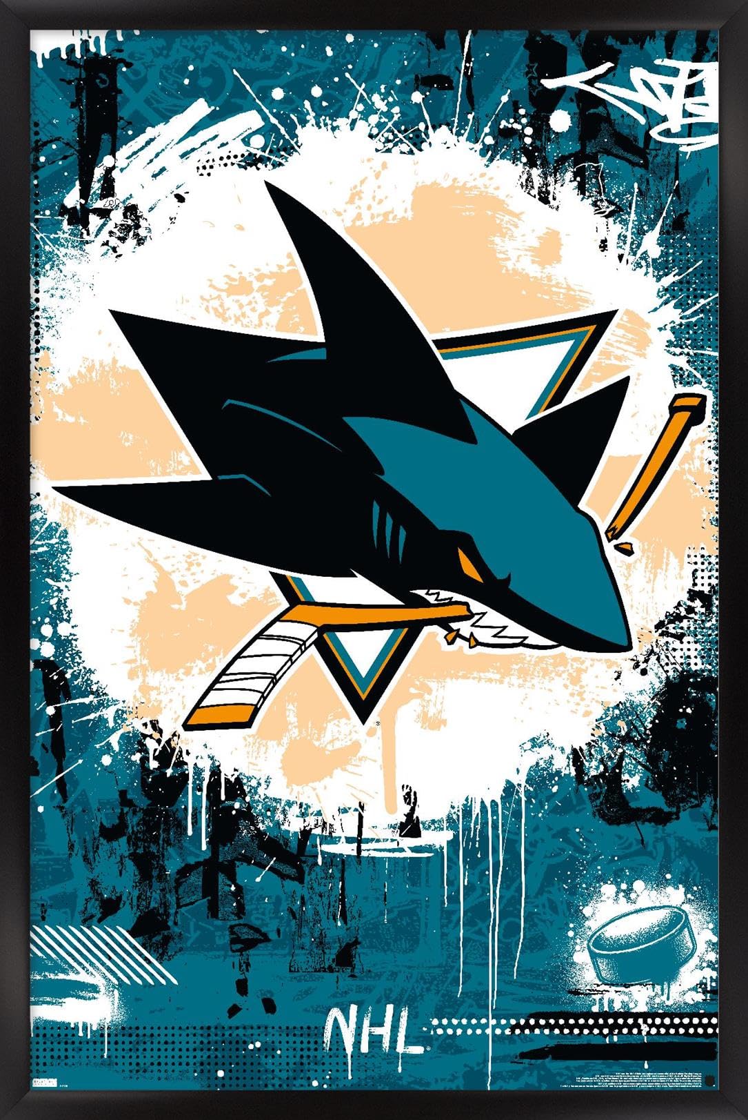 NHL San Jose Sharks - Maximalist Logo 23 Wall Poster, 34L" x 22.4W", Black Framed Version