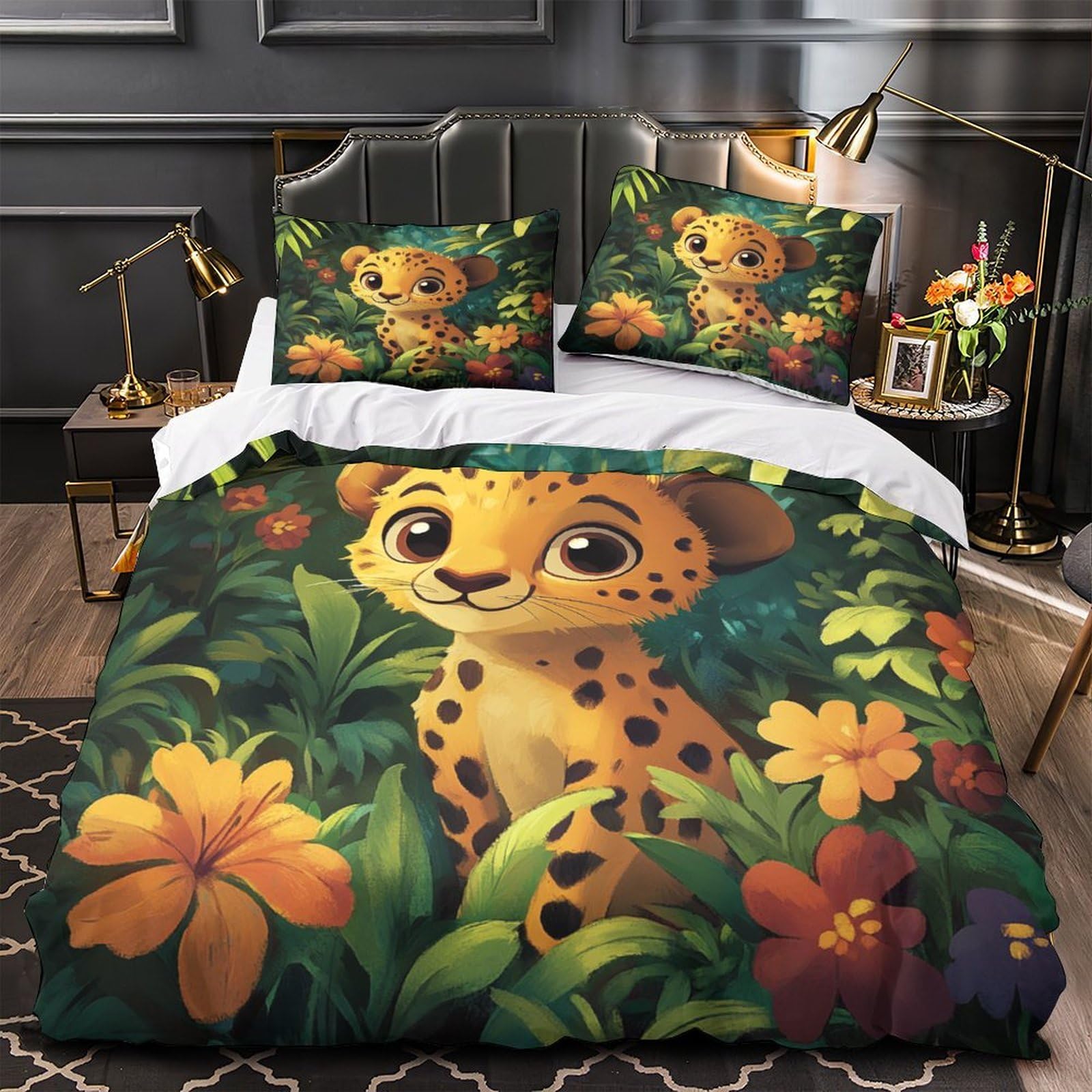 Housse de couette léopard anti-décoloration 140x200 en microfibre douce qui ne ternit pas