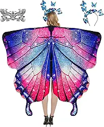 Fantasia feminina de asas de borboleta para adultos, fantasia de Dia das Bruxas, capa de borboleta com máscara e faixa de cabeça
