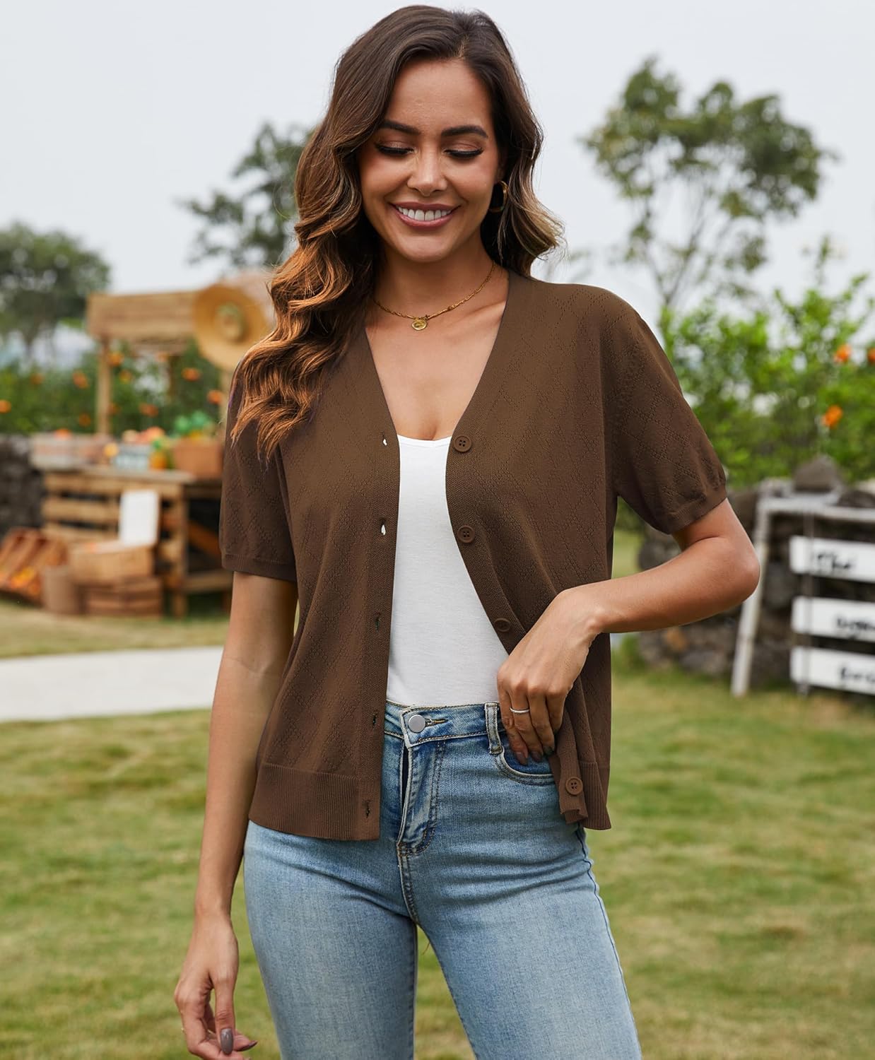 VIISHOW Short Sleeve Lightweight Summer Cardigan for Women, Button Down Open Front V Neck Crochet Knit Cropped Bolero Shrugs - Image 3