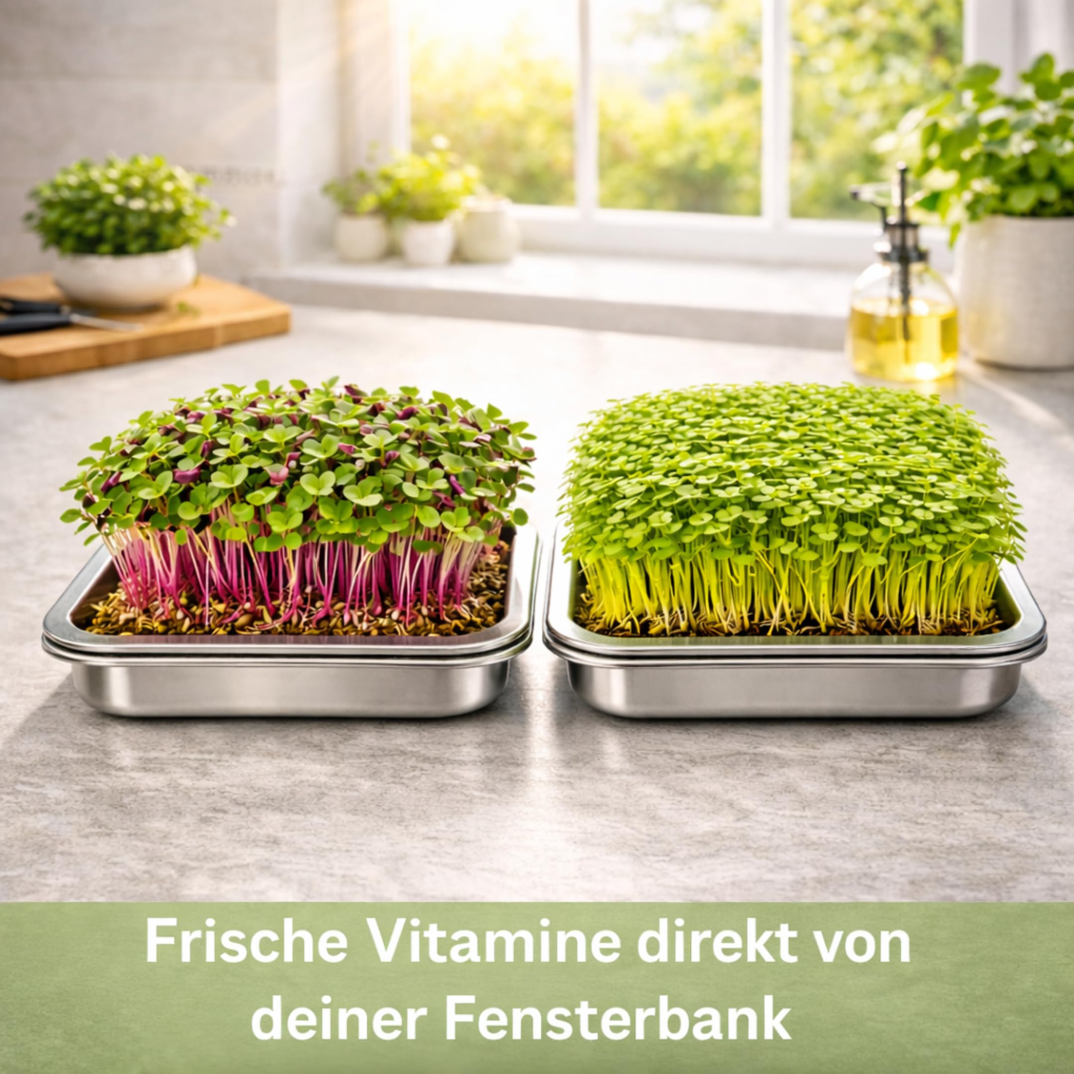 Friendly Fox Microgreens Anzuchtschale aus Edelstahl, 2er Set mit Hanfmatten, Keimschalen für Sprossen und Microgreens, Plastikfrei, 31x21 cm