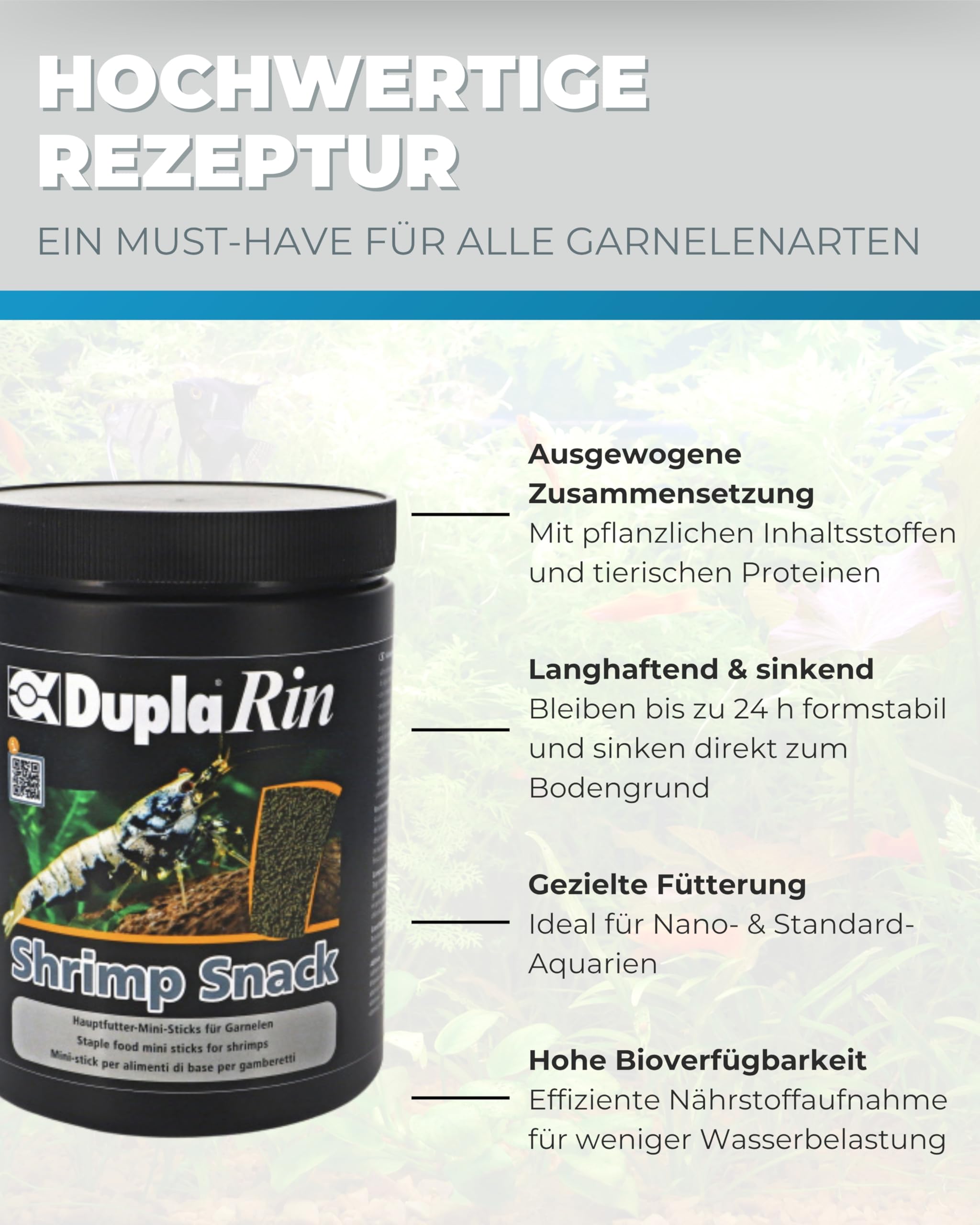Dupla DuplaRin Shrimp Snack I 500 g I Mini-Sticks für Garnelen I Hauptfutter mit Algen, Spinat & Luzerne I Futter für Süßwassergarnelen I Unterstützt Häutung, Wachstum & Vitalität
