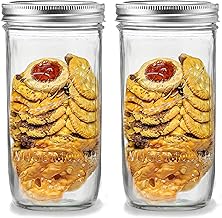 Wide Mouth Mason Jars 24 oz - (2 Pack) - Ball Wide Mouth 24-Ounces Pint and a Half Mason Jars With Airtight lids and Bands - Clear Glass Mason Jars For Storage, Canning, Fermenting, Overnight Oats, Cold Brew Coffee, Freezing + M.E.M Rubber Jar Opener Included
