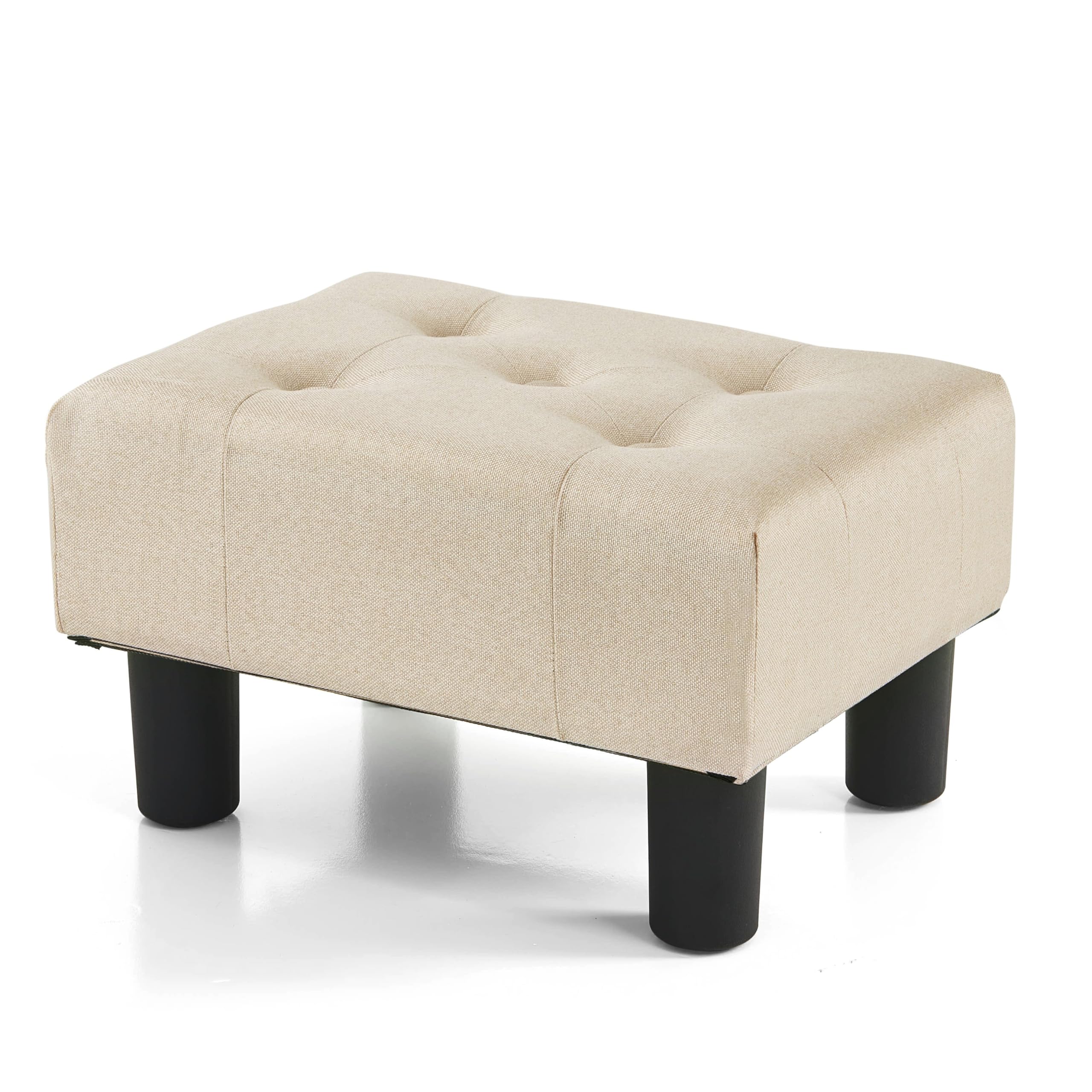 BRIAN & DANY Small Foot Stool, Linen Footstool with Legs, Footstools for Living Room, Ottoman Footrest Extra Seating for Entryway, Beige — image 1