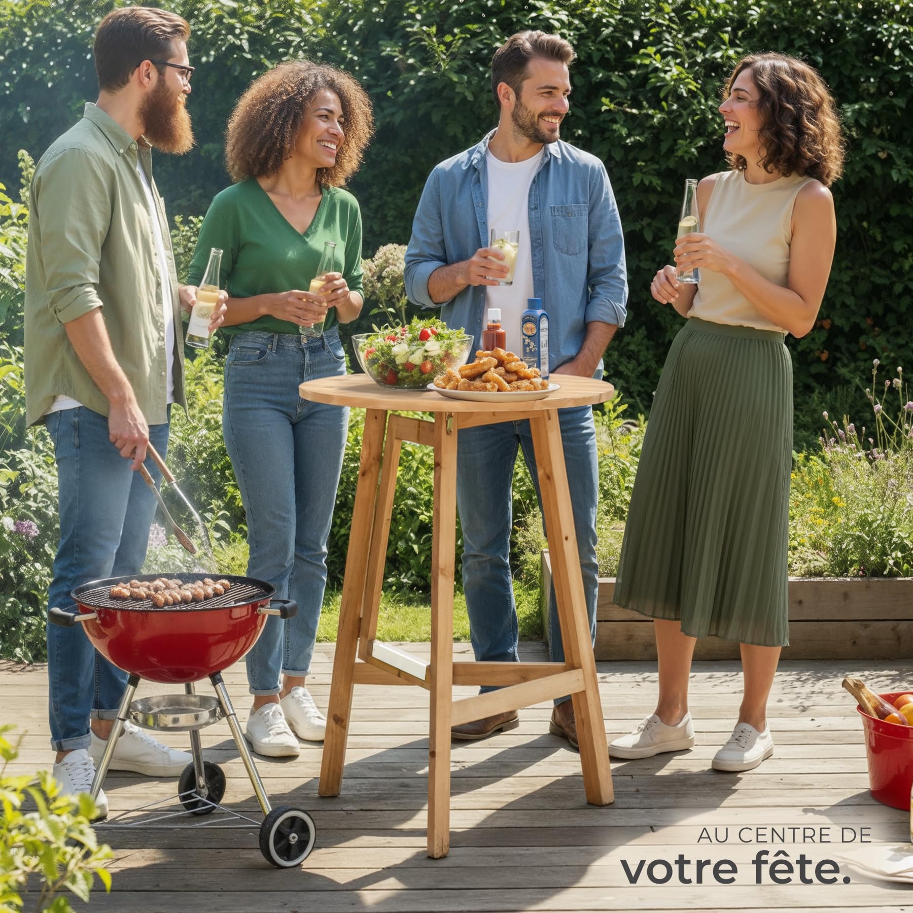 tectake® Mange Debout en Bois Table Haute Pliable Polyvalente Robuste et Stable Petite Table de Jardin Mariage Anniversaire Bapteme Barbecue Bar Exterieur Ø79 cm Hauteur 110 cm
