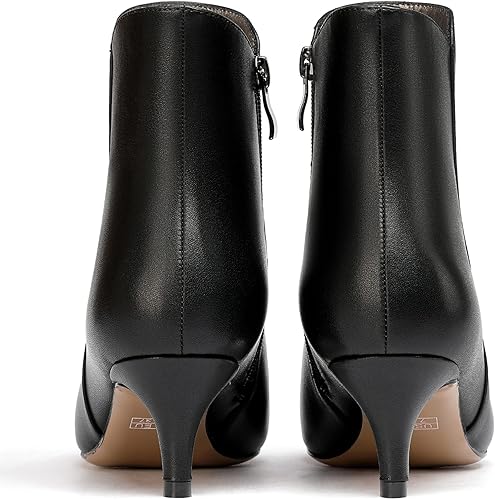 Miniatura 4 de WAYDERNS Botas cortas de cuero con cremallera mate para mujer, tacón bajo y tacón bajo con cremallera de 2 pulgadas