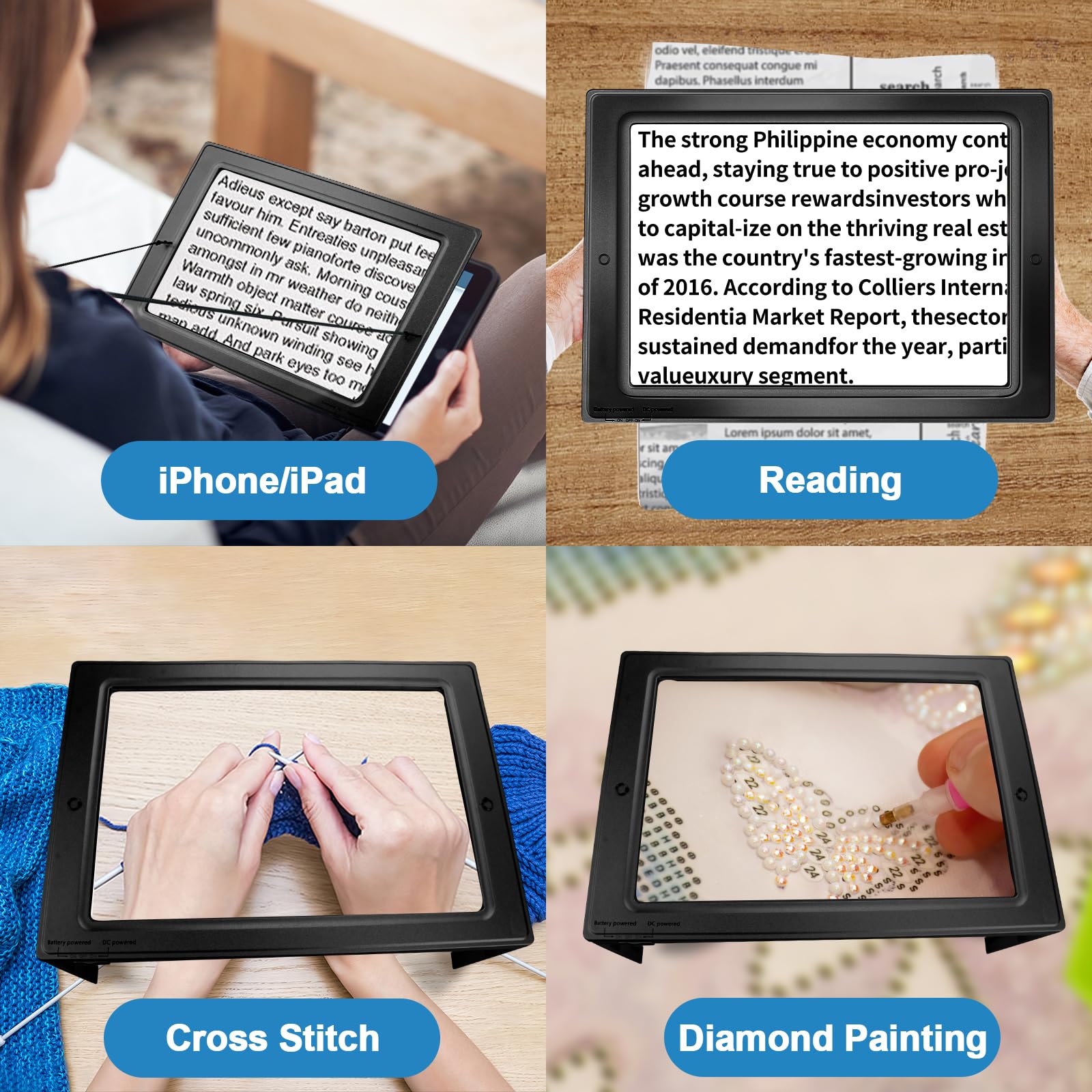 NZQXJXZ 5X Loupe de Lecture, Loupe Grossissante avec 50 Lumineuse LED et Support Pliant Mains Libres, Loup e Eclairante pour Les Personnes âgées, Les Bijoux, Le Travail, la Couture, la Mauvaise Vue