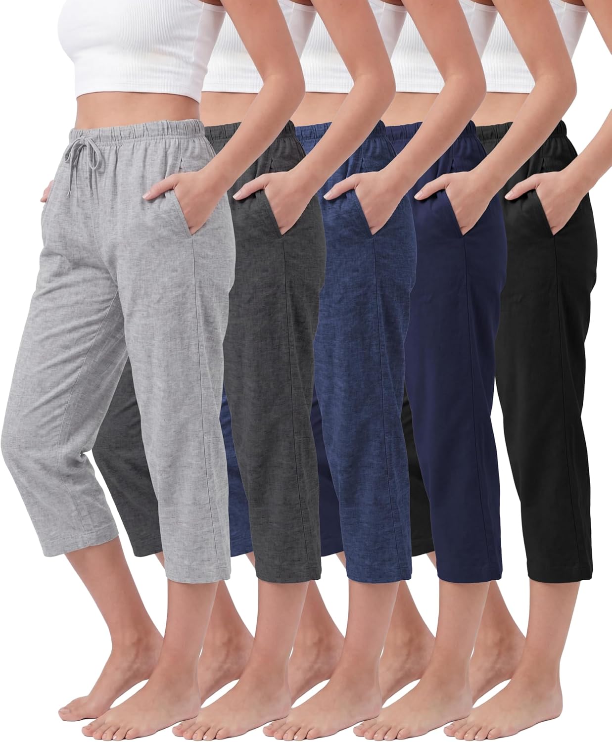 Andrew Scott Women's Capri Pajama Lounge Pants | Soft Cotton Blend Sleep Bottoms | Drawstring & Pockets | Multi-Pack