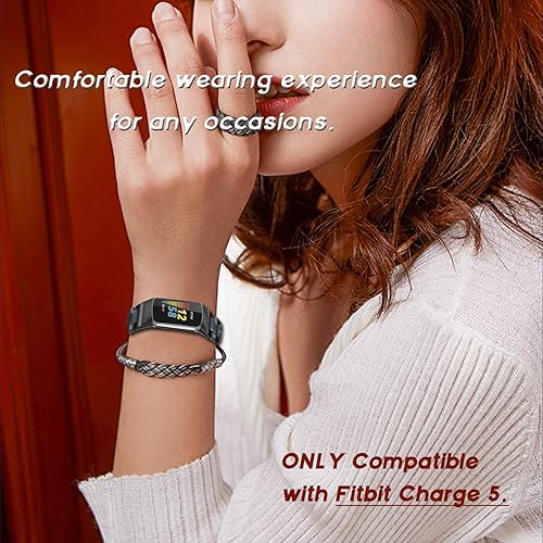 Miniatura 5 de Correa de reloj de resina de acero inoxidable compatible con Fitbit Charge 6  Charge 5 Smartwatch Correa de metal de repuesto para mujeres y hombres