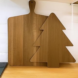 Vesici 2 Pcs Christmas Cutting Board Acacia Christmas Tree Charcuterie Board Xmas Kitchen Decoration Platter Dessert Fruit Tray for Kitchen Cutting Farmhouse Table Gifts