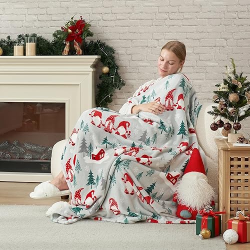 Miniatura 2 de Cozy Bliss Manta de gnomo de Navidad, manta de felpa cálida, ultra suave y acogedora para sofá, sofá y cama (familia de gnomos de Navidad, 50 x 60