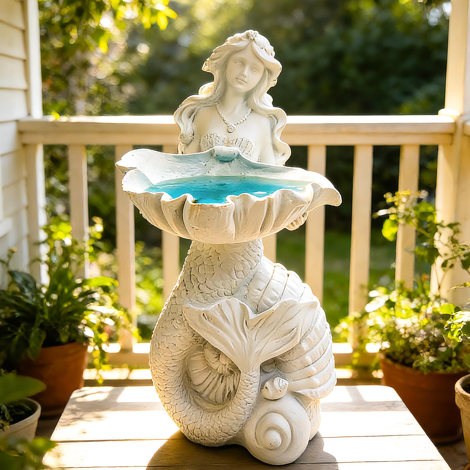 Statues de jardin sirène Teaeeno : lampe solaire extérieure blanche pour décoration de pelouse