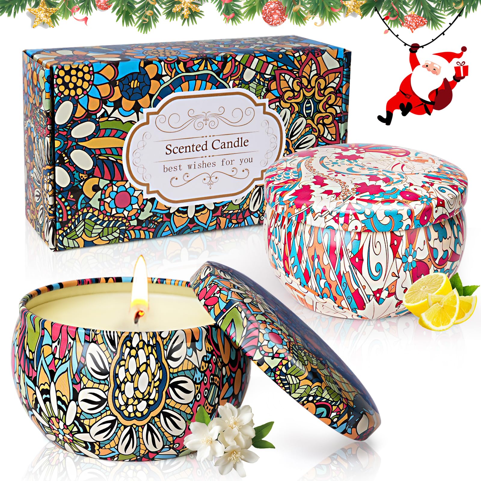 Juego de velas aromáticas de regalo, pequeñas velas perfumadas, set de regalo para calendario de Adviento, Navidad con cera de soja natural, vela aromática con limón, jazmín, decoración aromática,