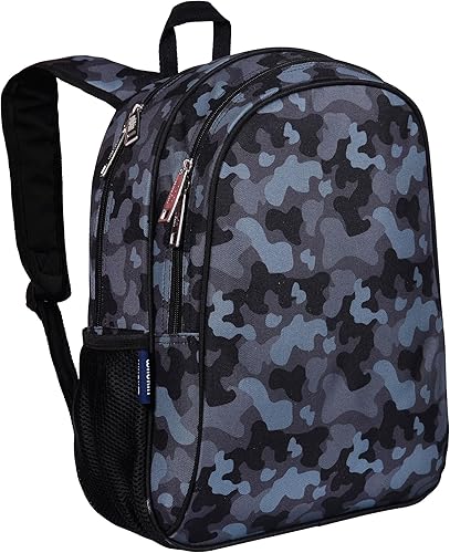 Wildkin Mochila infantil de 15 pulgadas, duradera, acolchada, ajustable para la escuela y los viajes, Camo Negro, Mochila de 15 pulgadas para niños