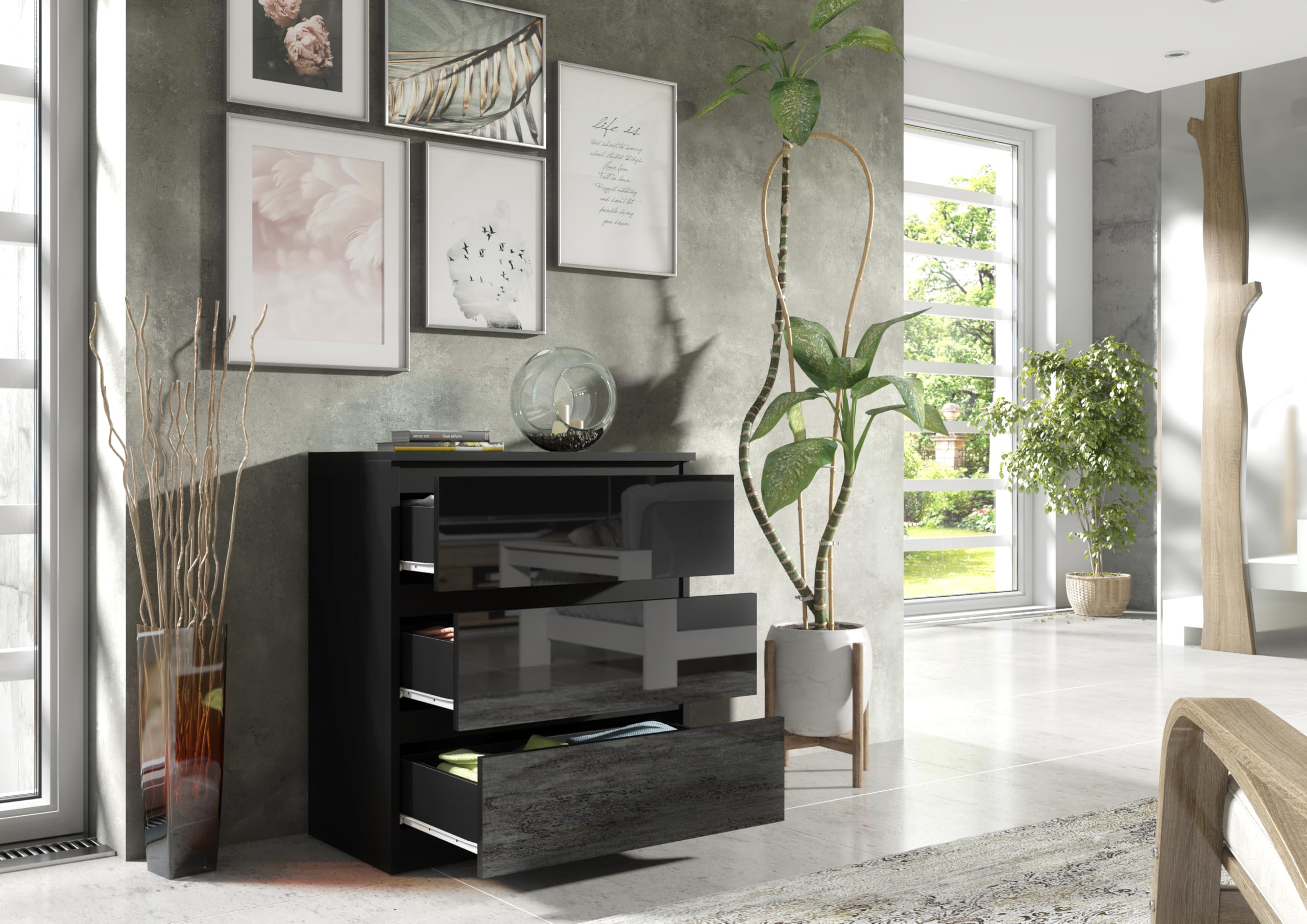 Moderne Commode 110 Cm Voor Woonkamer - Commode Met 3 Lades En 1 Deur Kasjmier Beige Mat