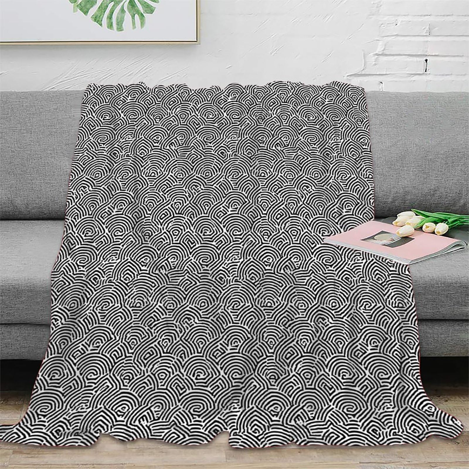 Couverture motif wave en impression 3D bicolore et microfibre douce