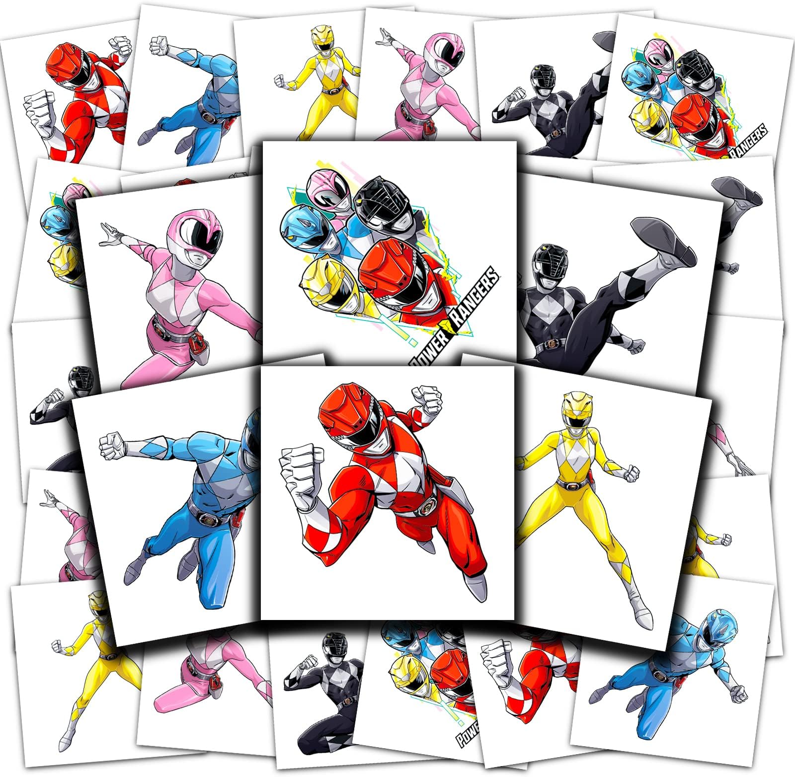binoa Wuiil Power Rangers Tattoos Party Favors Bundle ~ 70+ Pre-Cut Individual 2" x 2" Power Rangers Temporary Tattoos for Kids Boys Girls (Power Rangers Party Supplies MADE IN USA)