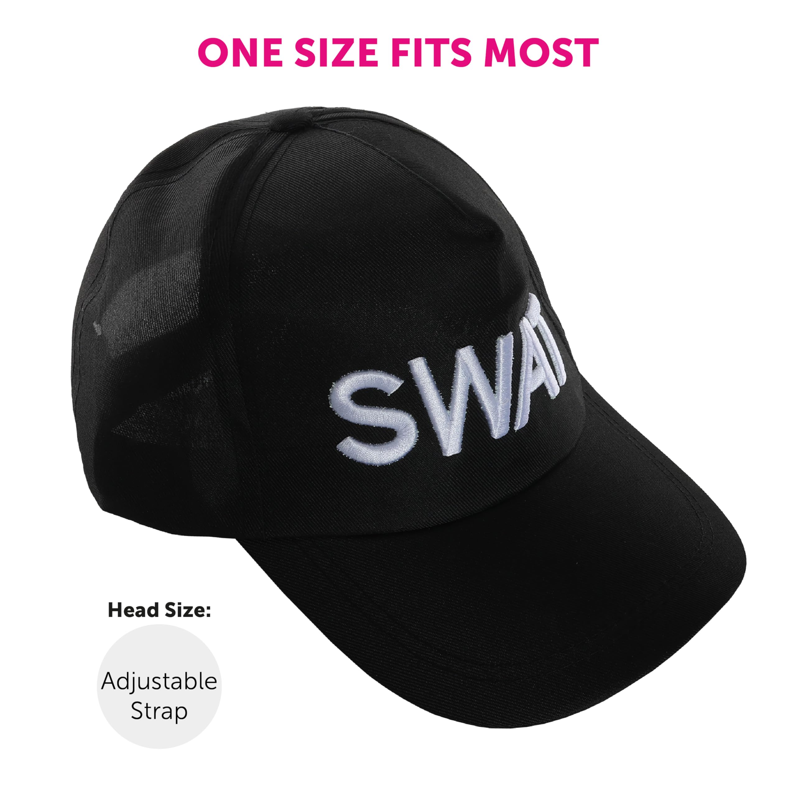 adulti SWAT Cappello Costume REGOLABILE Police Cappello Baseball Militare Sicurezza Accessorio (MULTIPLO CONFEZIONI disponibile) - PACK OF 24