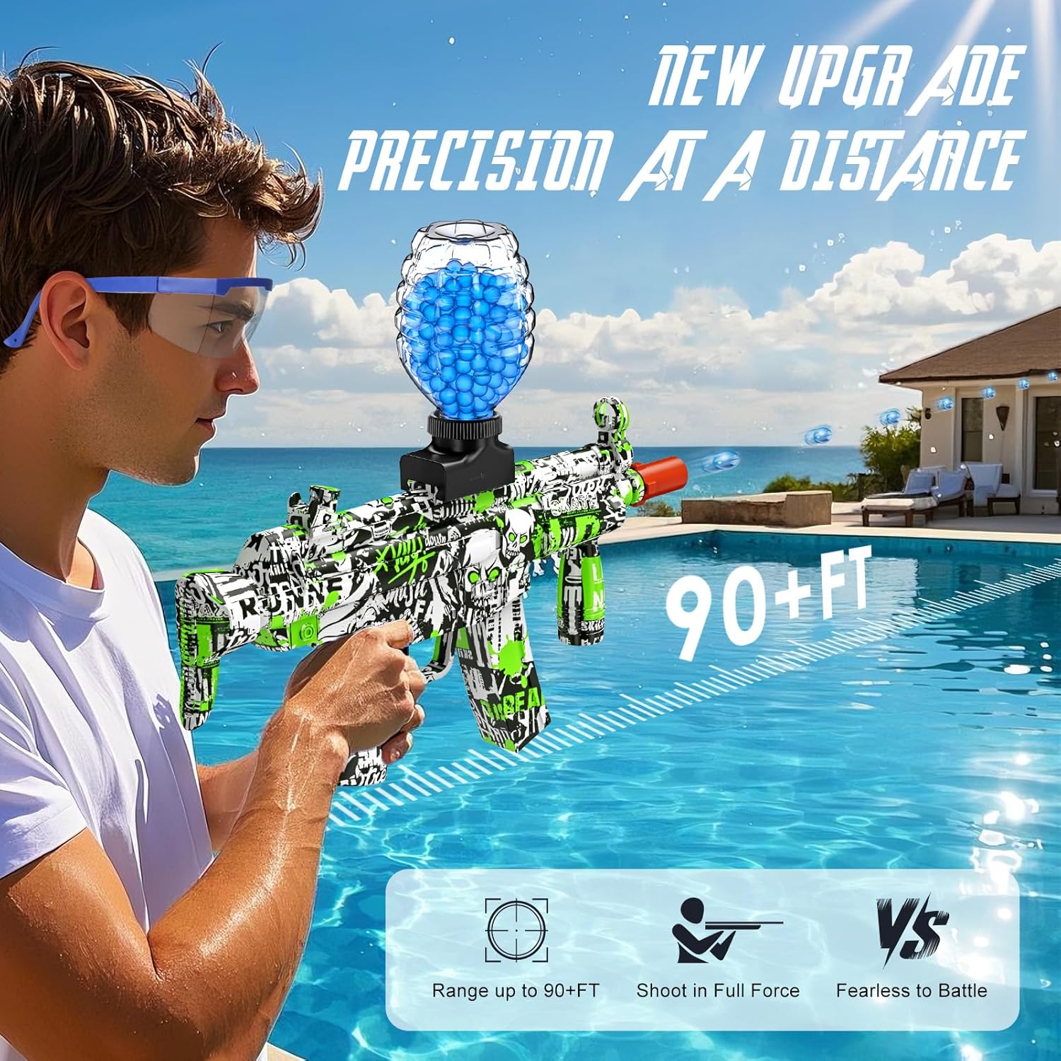 Anstoy Gel Ball Blaster Gun – Automatic Splat Orby Gun with High-Power Rapid Shooting, Outdoor Battle Toy for Teens & Adults, Team Games, Christmas & Birthday Gifts, Graffiti Skull Design, Green