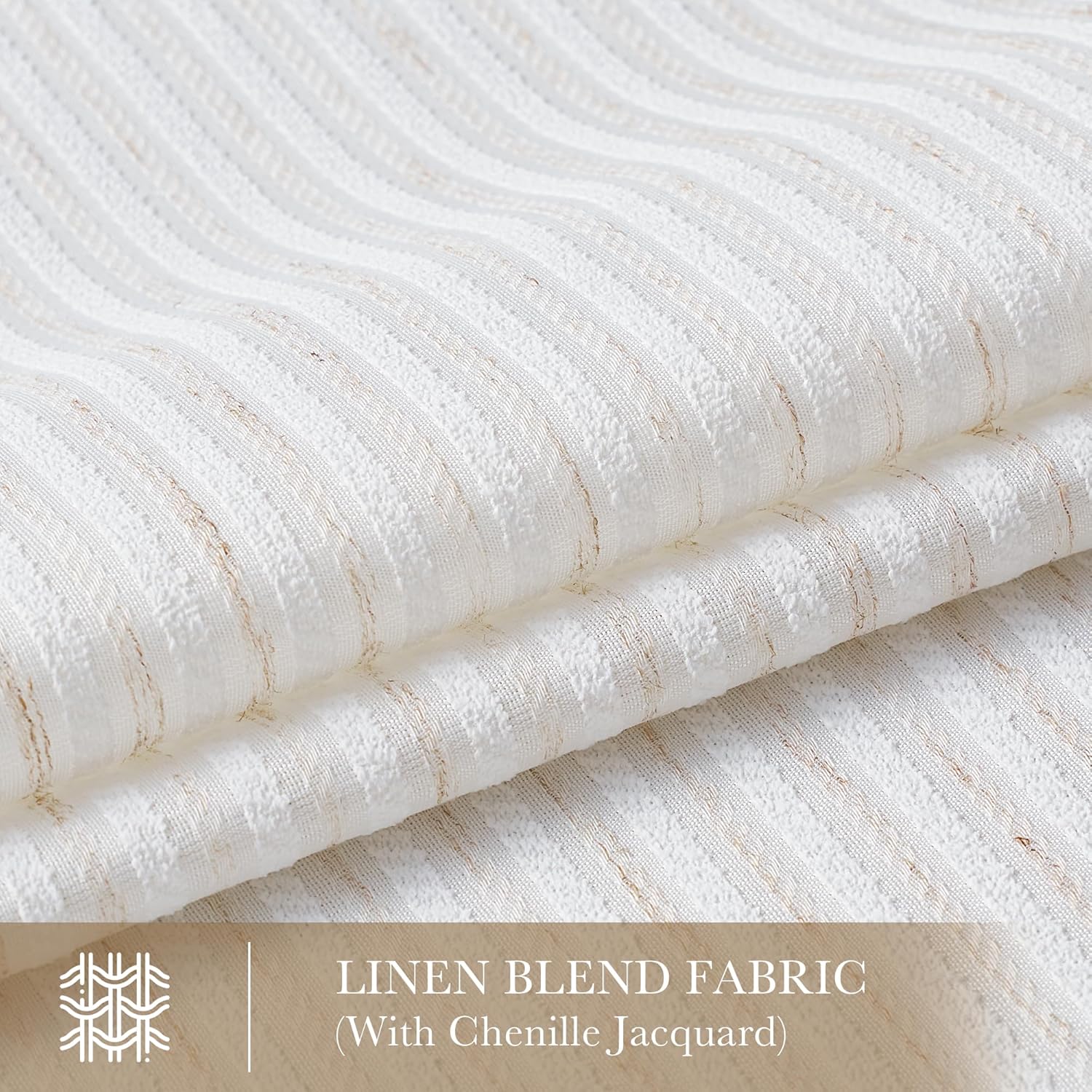 PONY DANCE Linen Striped Curtains for Bedroom Living Room 96 Inch Length, Boho Rod Pocket Farmhouse Natural Linen Blend Light Filtering Pinstripe Drapes for Bedroom(W50 x L96, 2 Panels Set, Cream)