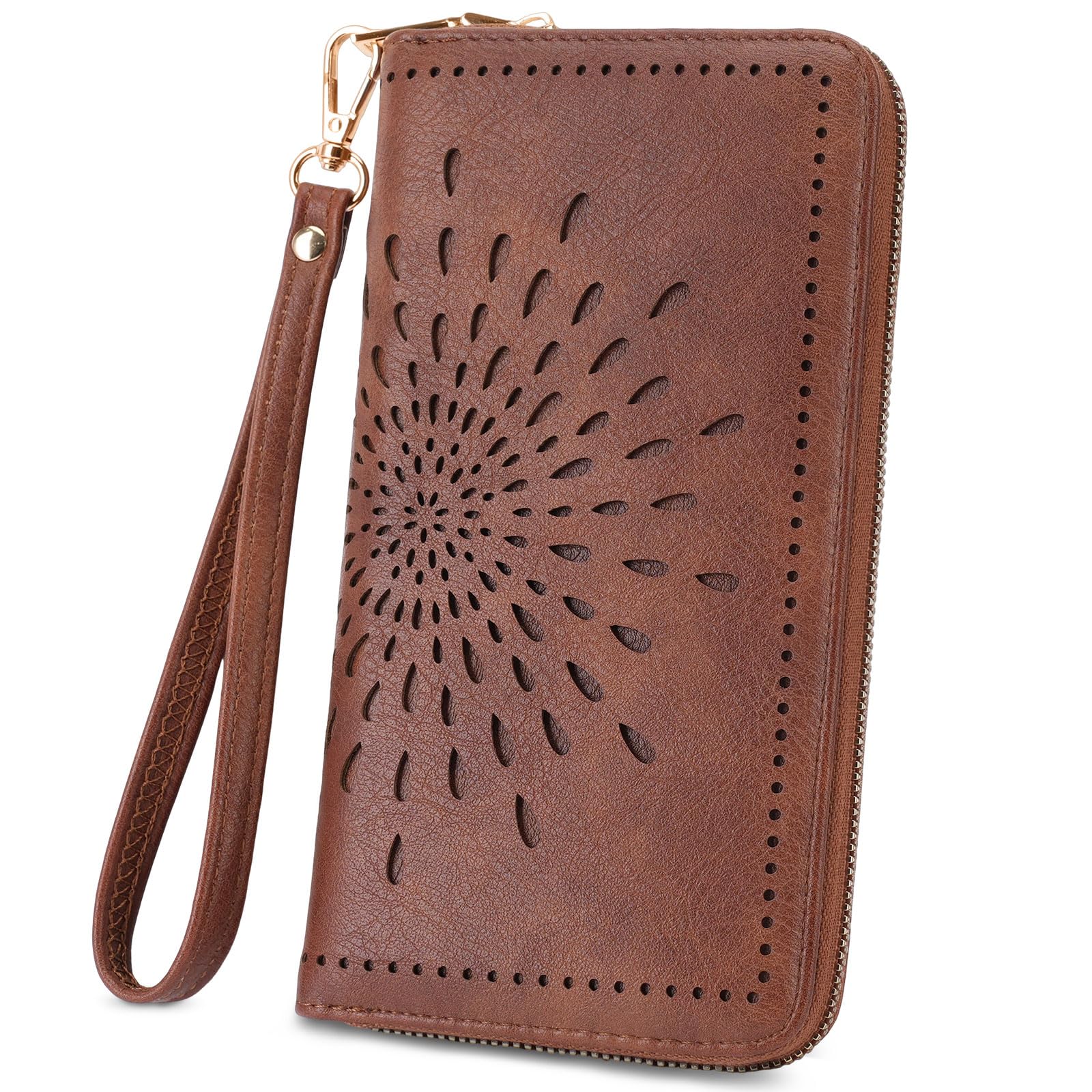 APHISON Wallet Women Large Capacity Clutch Purse For Ladies Card Holder RFID Wristlet Phone Zipper Coin Travel Pocket