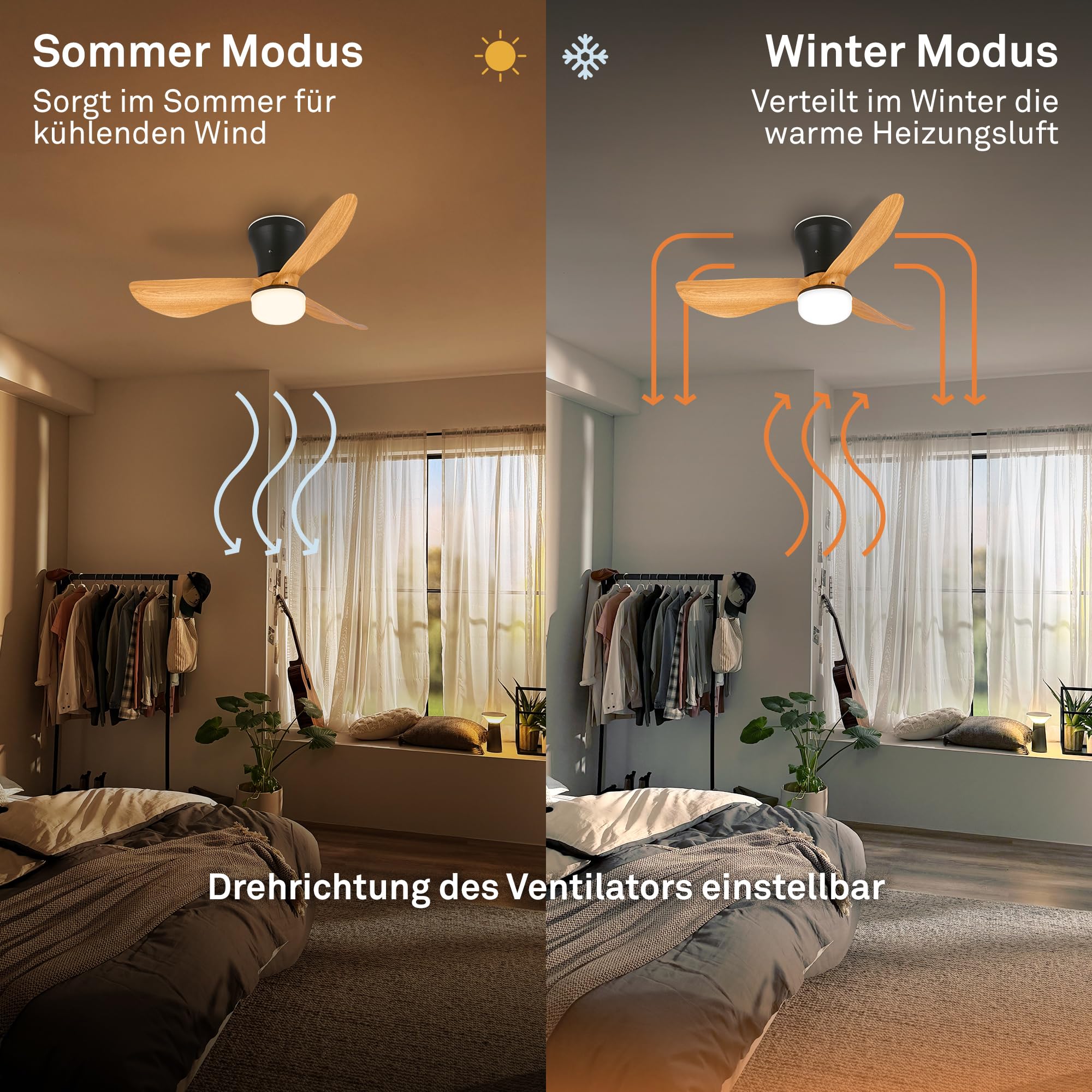 BRILONER - LED Deckenventilator mit Beleuchtung, Fernbedienung, Leiser DC-Motor, 3 Geschwindigkeiten, CCT, Dimmbar, Lampe mit Ventilator, Ventilator Deckenleuchte, Deckenlampe, 78x26 cm, Schwarz-Holz