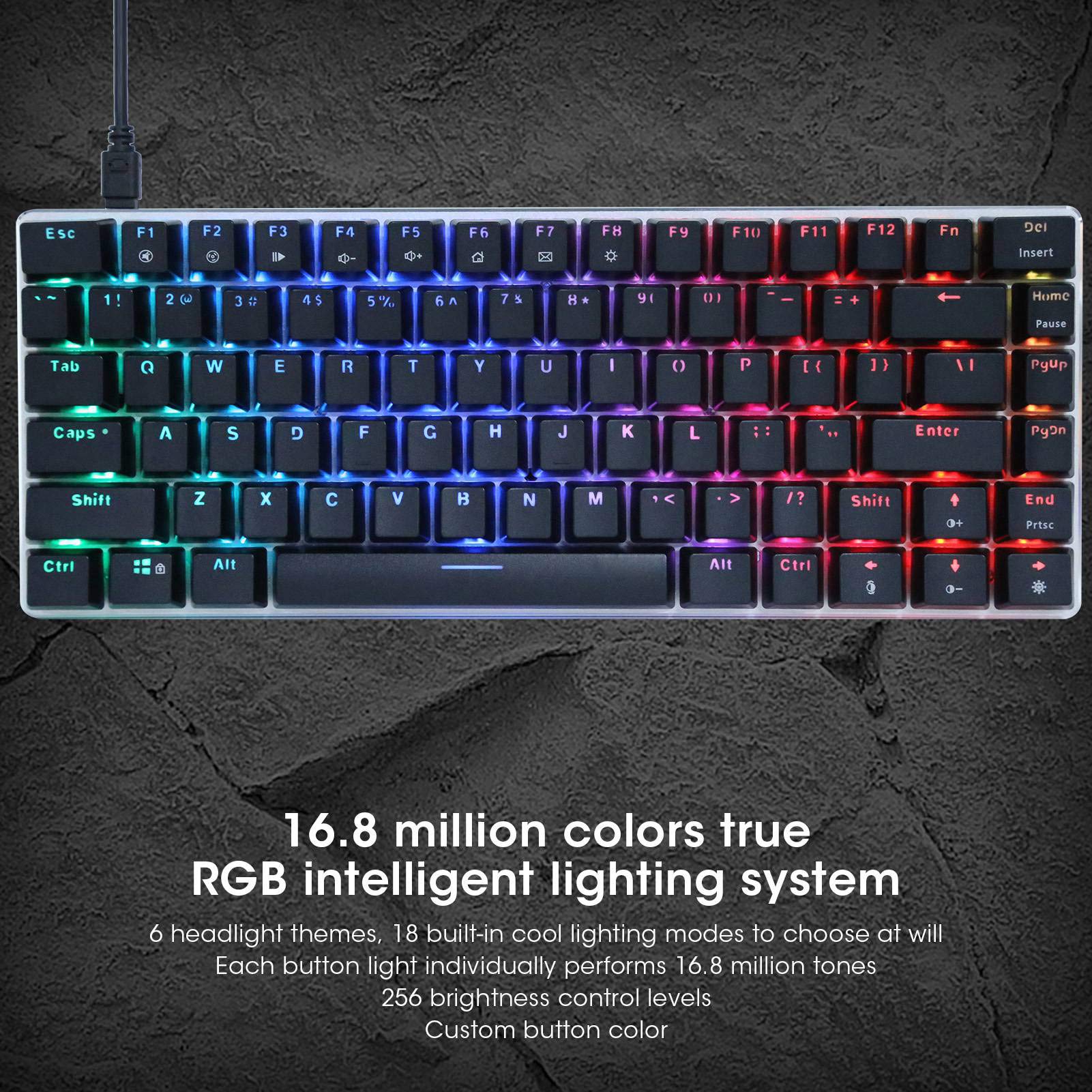 Aramox Klawiatura Mechaniczna AK33, Klawiatura do Gier RGB z obudową z Aluminium i ABS, 82 Klawisze, N Key Rollover, 18 Trybów Podświetlenia, do Komputerów Stacjonarnych Laptop Gier Biurowych