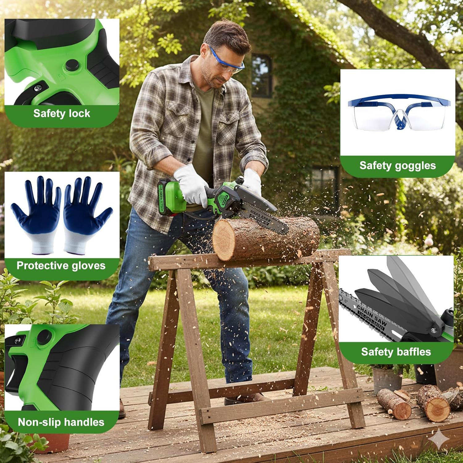 6 Inch Mini Chainsaw Cordless,Auto-Oiler and Tool-Free Adjustment Mini Chain Saw，21V 2000 Mah Rechargeable Battery Powered Electric Chainsaw for Tree Trimming Wood Cutting