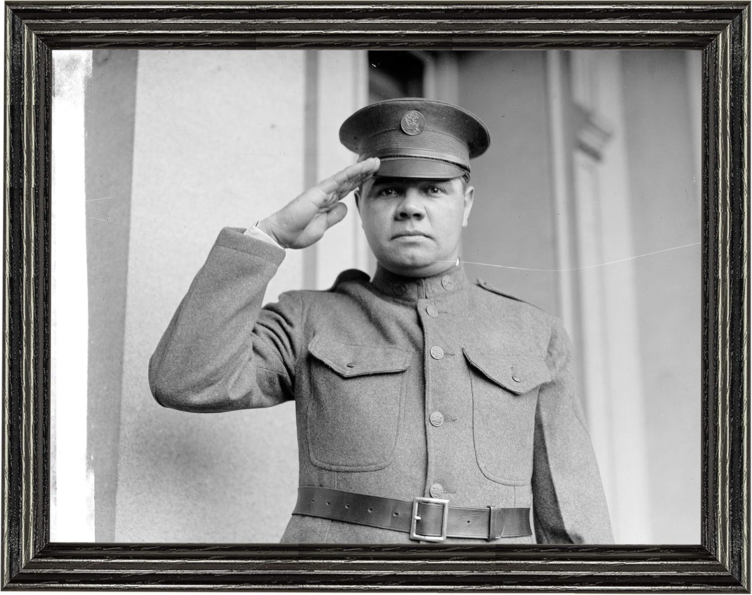Babe Ruth in military uniform Photograph in a Black Frame - Historical Artwork from 1924 - (5" x 7") - Gloss