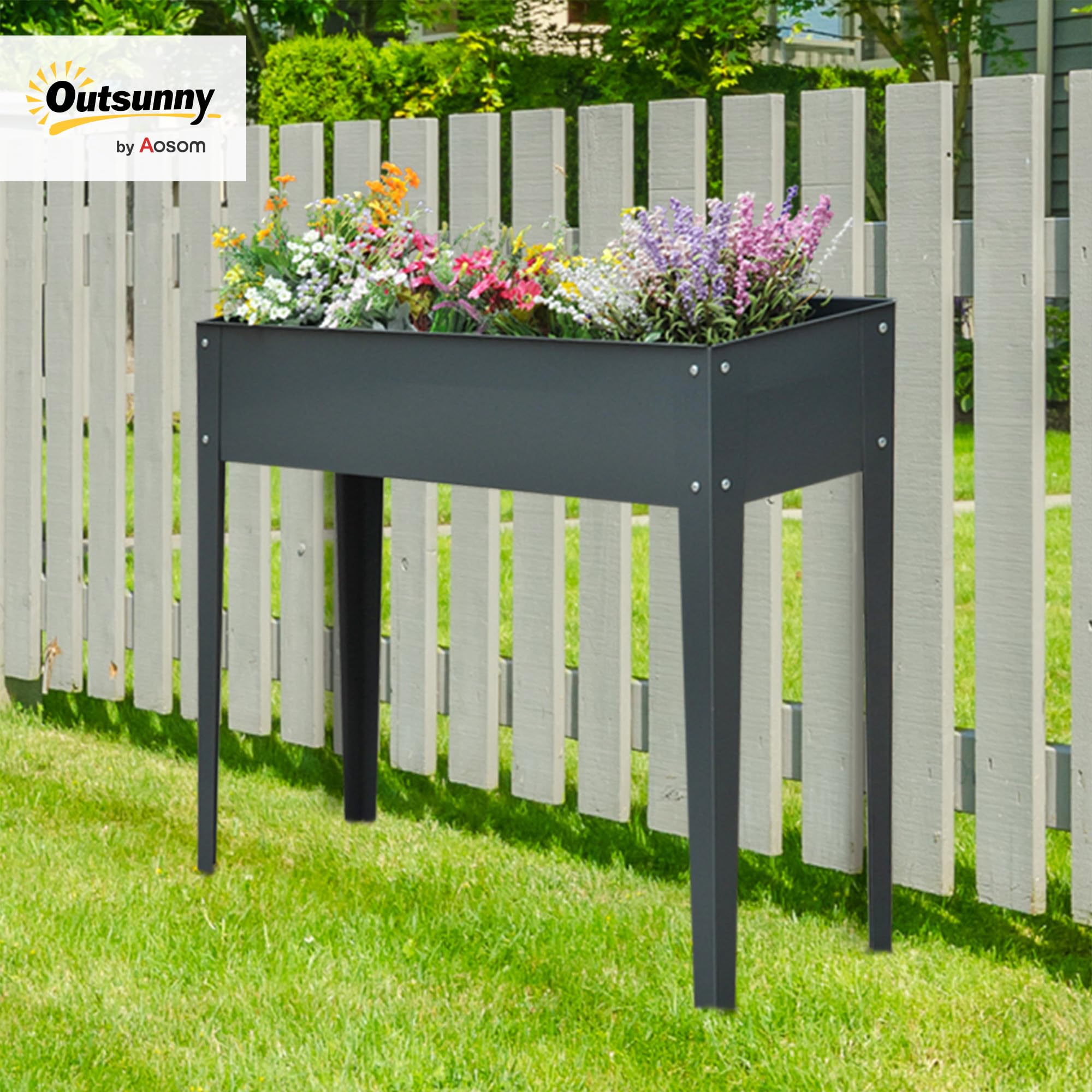 Outsunny Hochbeet Metall mit Füßen 3 Abflusslöchern 100 x 30 x 80 cm