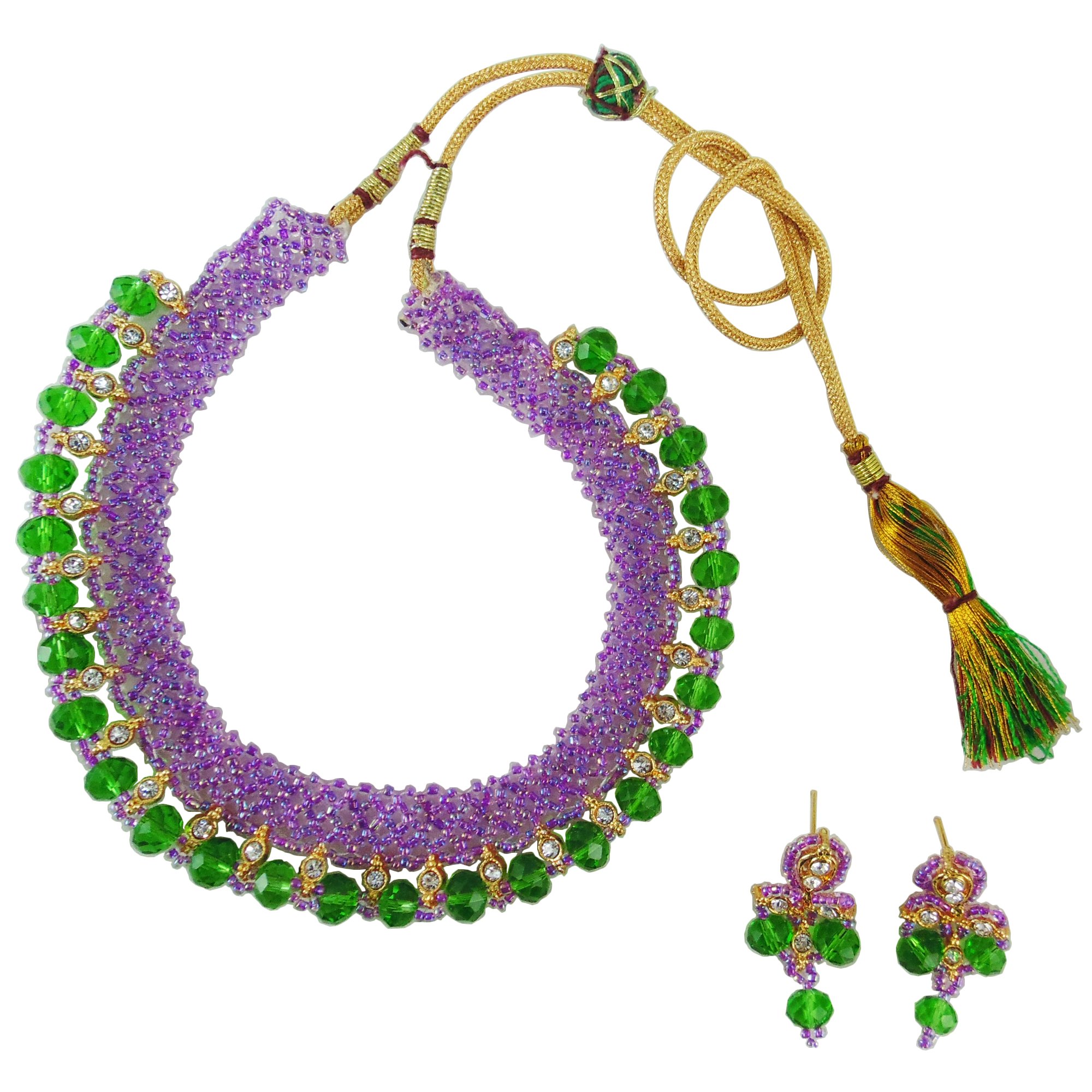 FashionValley Purple Jeko Moti & Green Crystal Necklace for Women/Girls