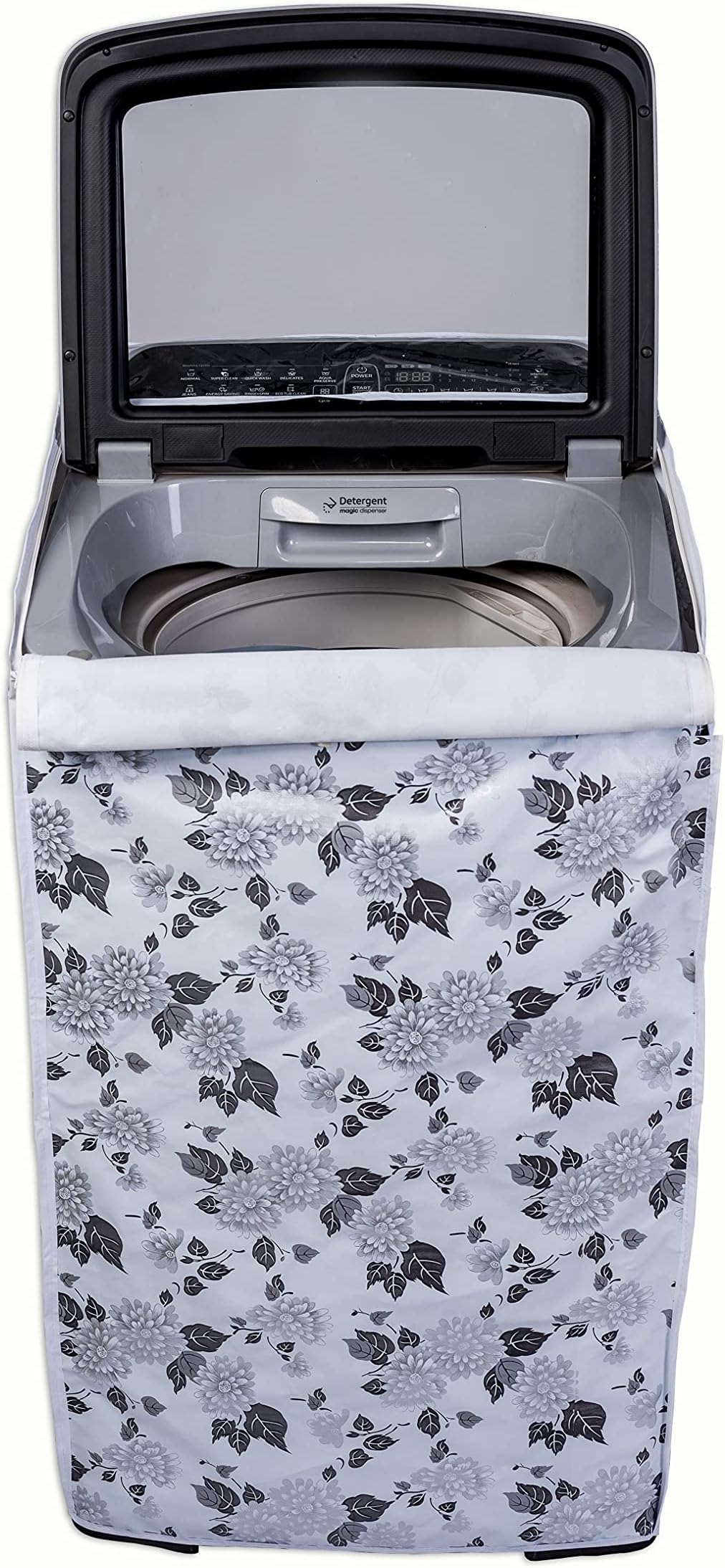 Classic® Top Load Washing Machine Cover Suitable for IFB Back Panel 8 Kg, 8.5 Kg, 9 Kg, 9.5 Kg, 10 Kg, 10.5 Kg, 11 Kg, 11.5 Kg, 12 Kg (63cmsX66cmsX99cms, Half White & Grey)