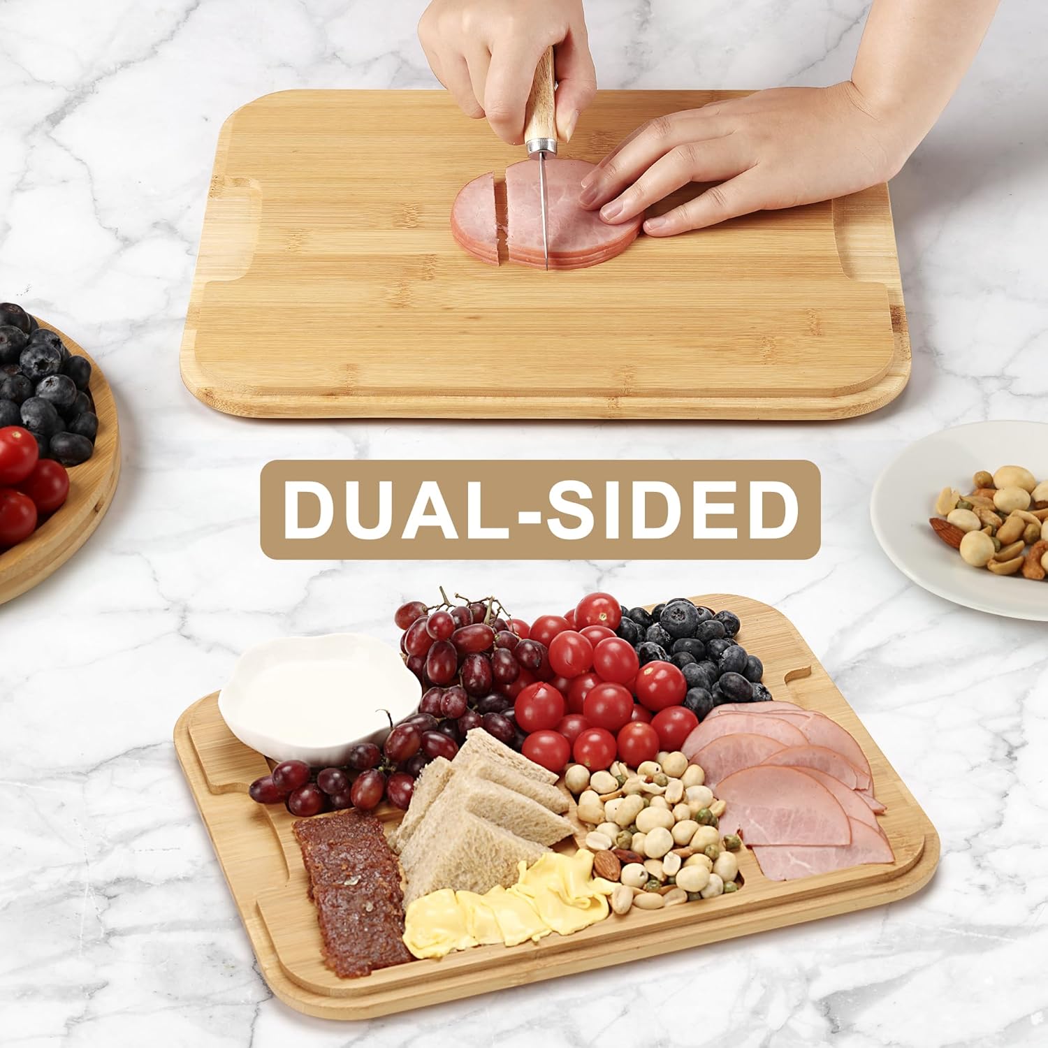 Charcuterie Board Set with Clear Snap-on Lid & Compartments, Portable Bamboo Serving Tray for Travel, Picnics & Entertaining - Ideal for Food Presentation & Housewarming Gifts