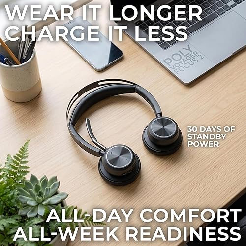 Miniatura 2 de Plantronics Poly Voyager Focus 2 UC - Auriculares inalámbricos con soporte para auriculares, compatibles con Teams, llamadas telefónicas, Zoom,