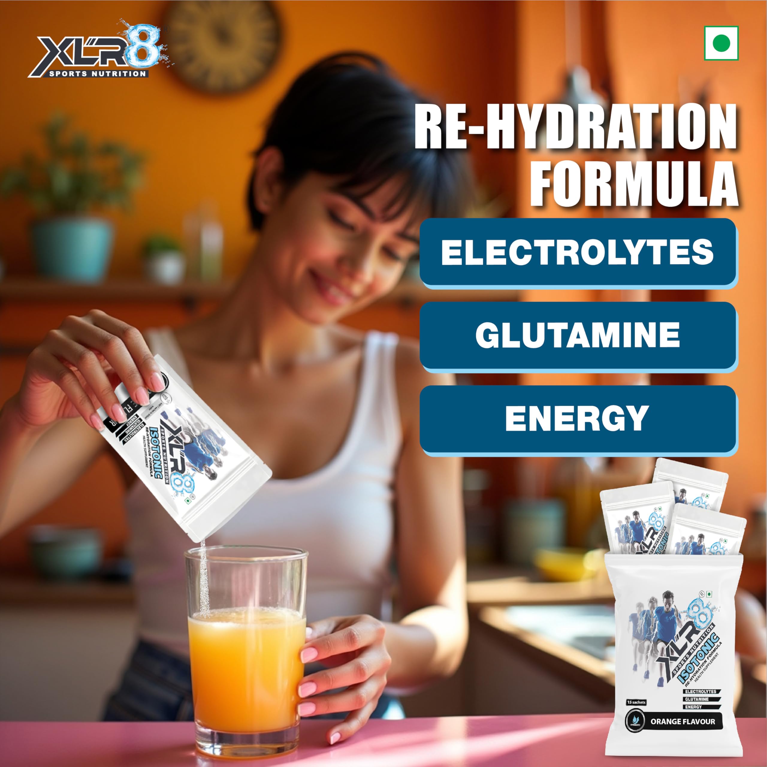 XLR8 Electrolytes Powder (15 x 20g with Shaker) | High Performance Isotonic Sports Hydration & Energy Drink Mix with Sodium, Potassium, Magnesium, Glucose & Glutamine | Instant Rehydration for Workout, Running & Endurance |Orange