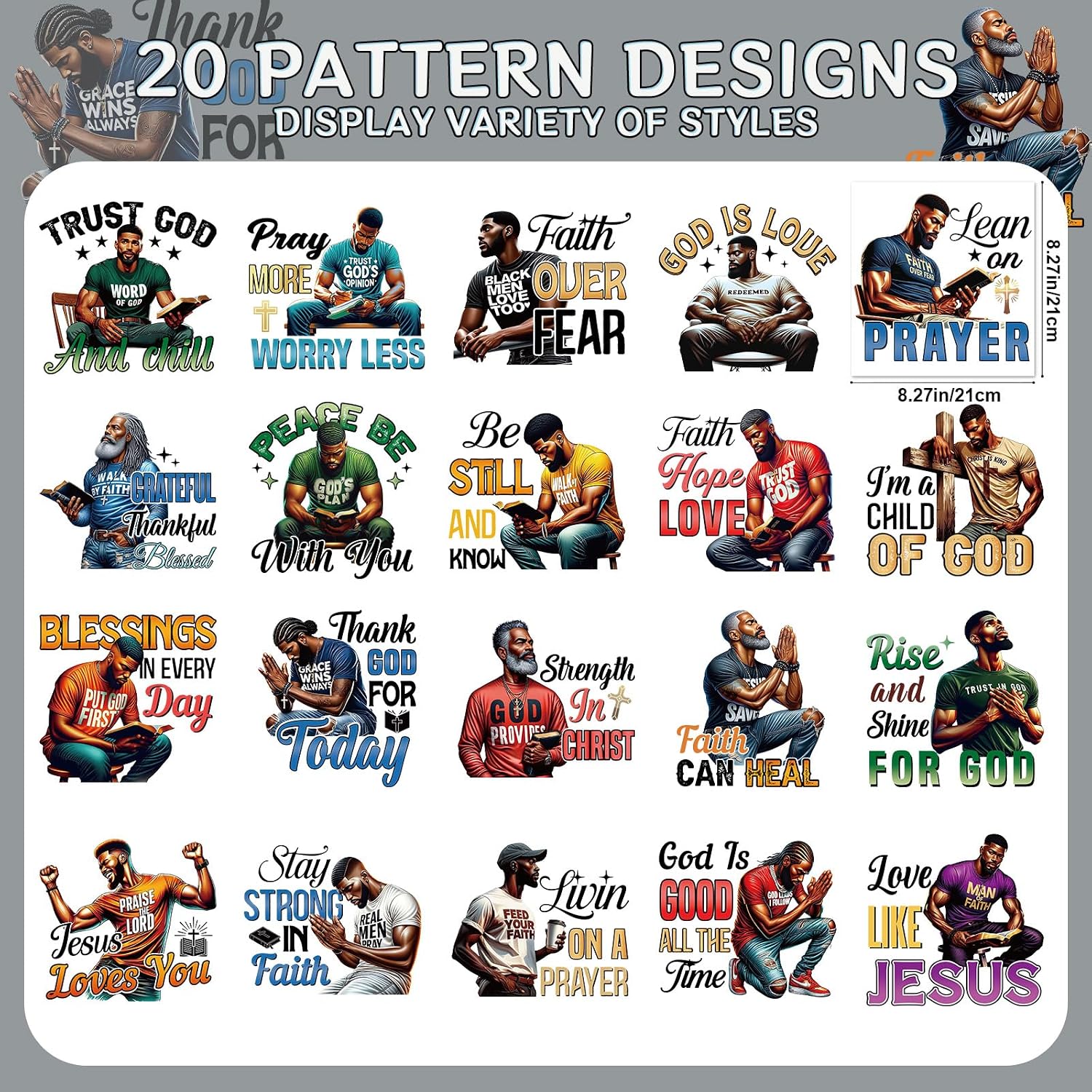 Dtf Transfers Ready to Press - 20Pcs Prayer Man Iron on Transfer for Tshirts, Faith Christian Iron on Decals Patches, Religious Jesus Man Heat Sublimation Stickers for DIY Clothes Hoodies