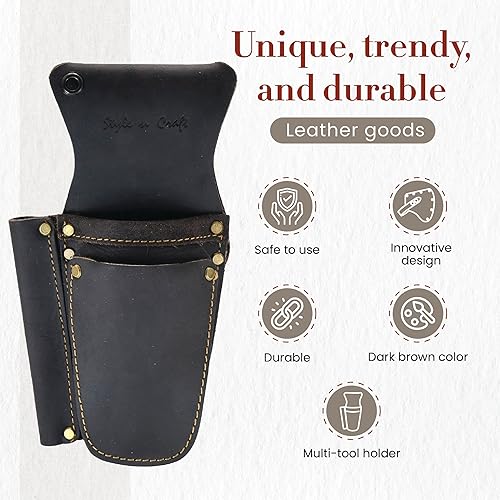 Miniatura 5 de Style N Craft 70012-Alicates dobles de bolsillo y soporte de punta de atún individual en cuero engrasado - marrón oscuro