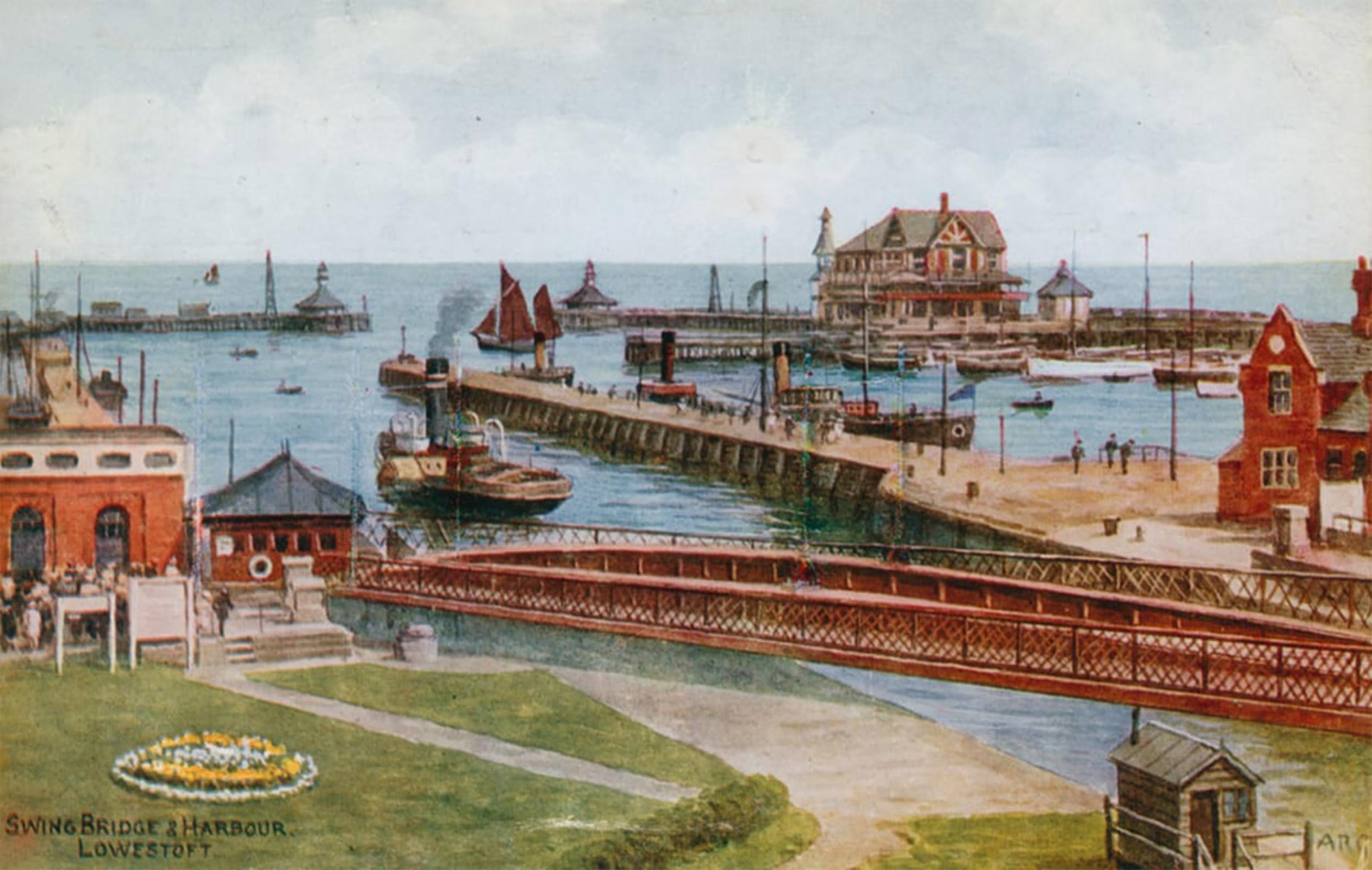 SERENDIPITP Abstract Painting Mural Print Picture Wall Decor Painting Swing Bridge and Harbour Lowestoft by Alfred Robert Quinton Vintage Wall Artwork for Home Decor 60x90cm