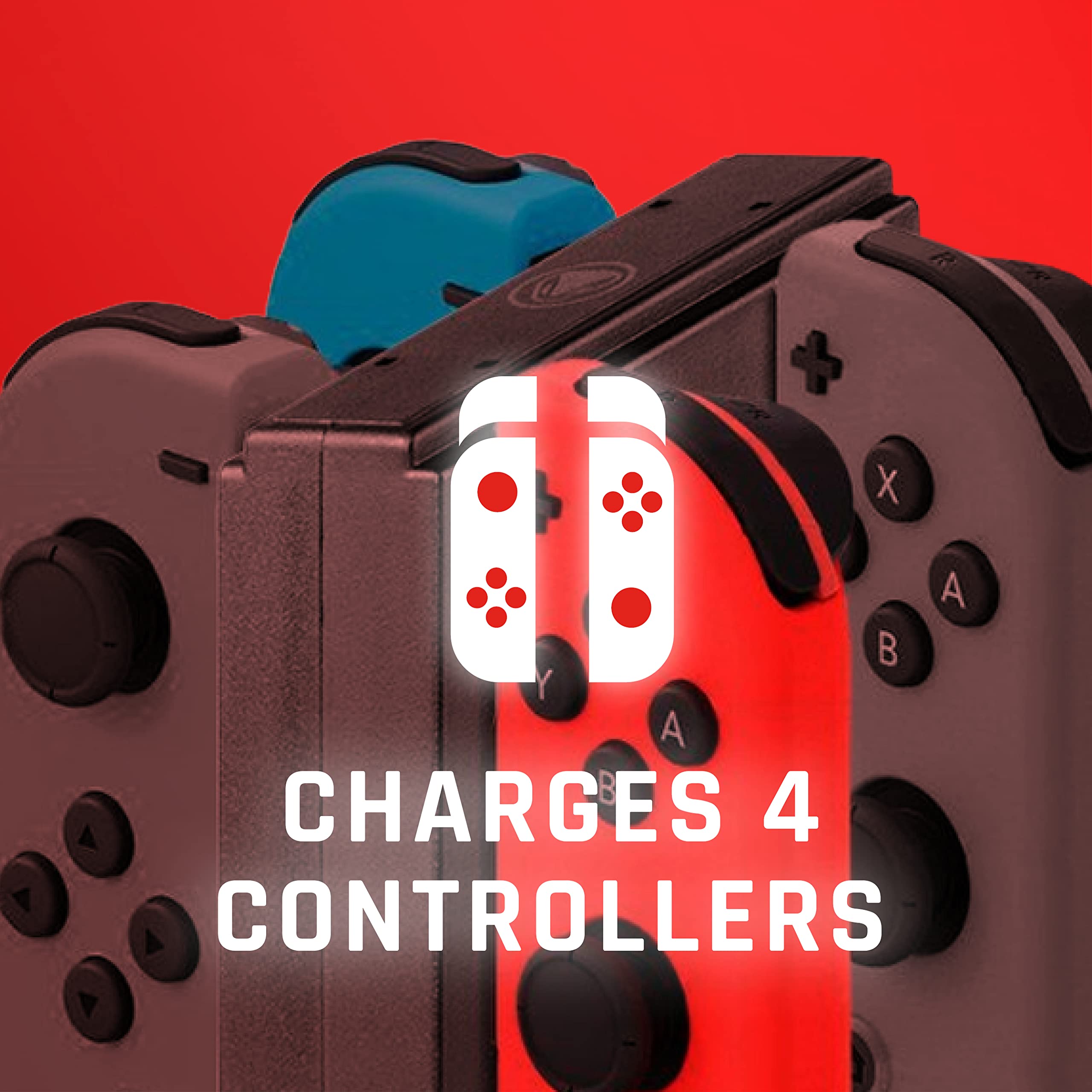 snakebyte FOUR:CHARGE - 4-in-1 Controller-Ladestation für Nintendo Switch - Docking Station für bis zu 4 Joy-Con Controller, kein Netzteil erforderlich, LED-Ladezustandanzeige, Schnellladung