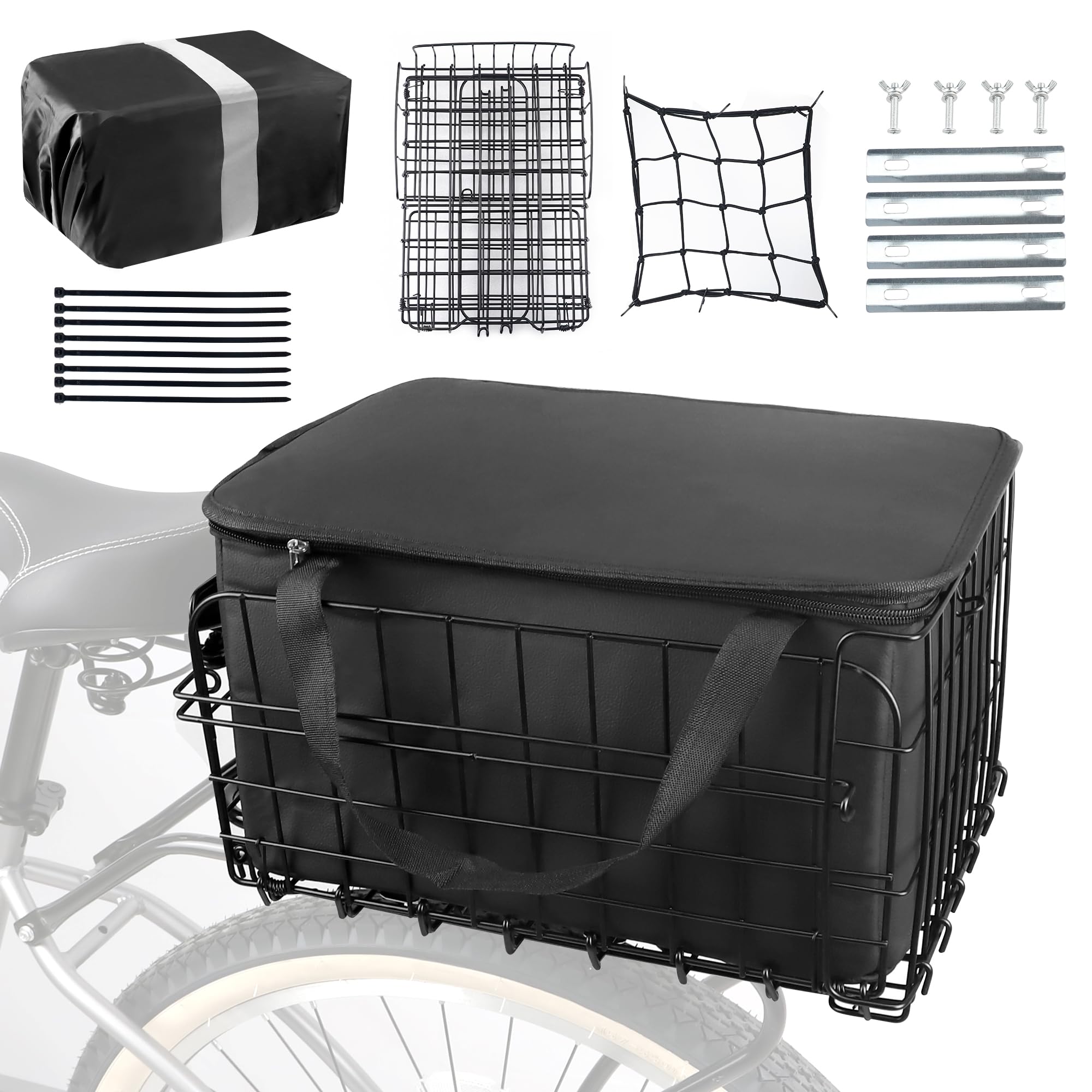 WEEROCK Rear Bike Basket Wire Mesh Detchable Foldable Rear Rack Basket Bike Accessories
