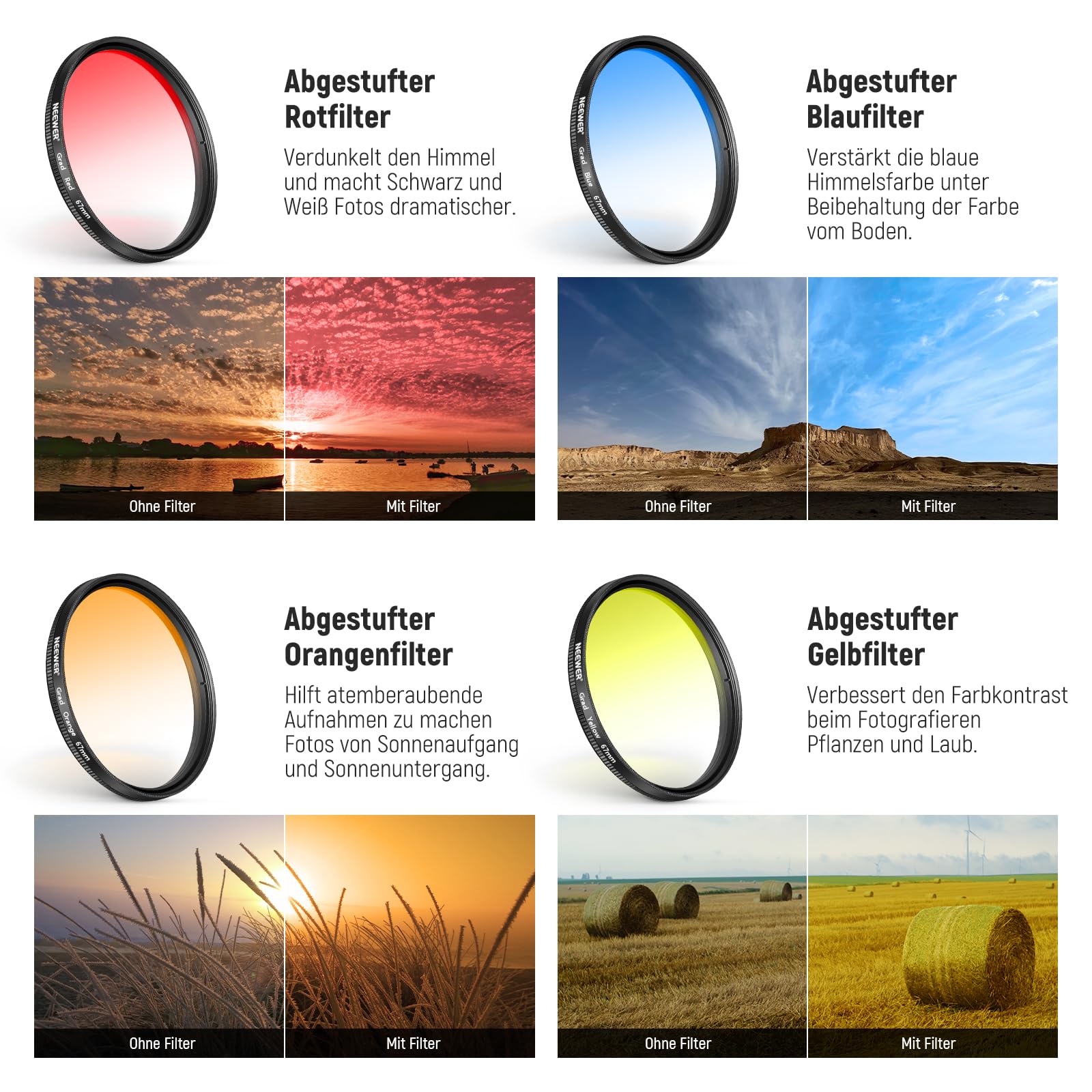 NEEWER 67mm ND Filter Kit für phones mit Cold Shoe Objektivclip, CPL/ND32/6 Punkt Stern/4 abgestuften Farbfiltern, kompatibel mit iPhone 17, 16, 16e, 15, Android, Samsung Galaxy S25 Ultra, S24