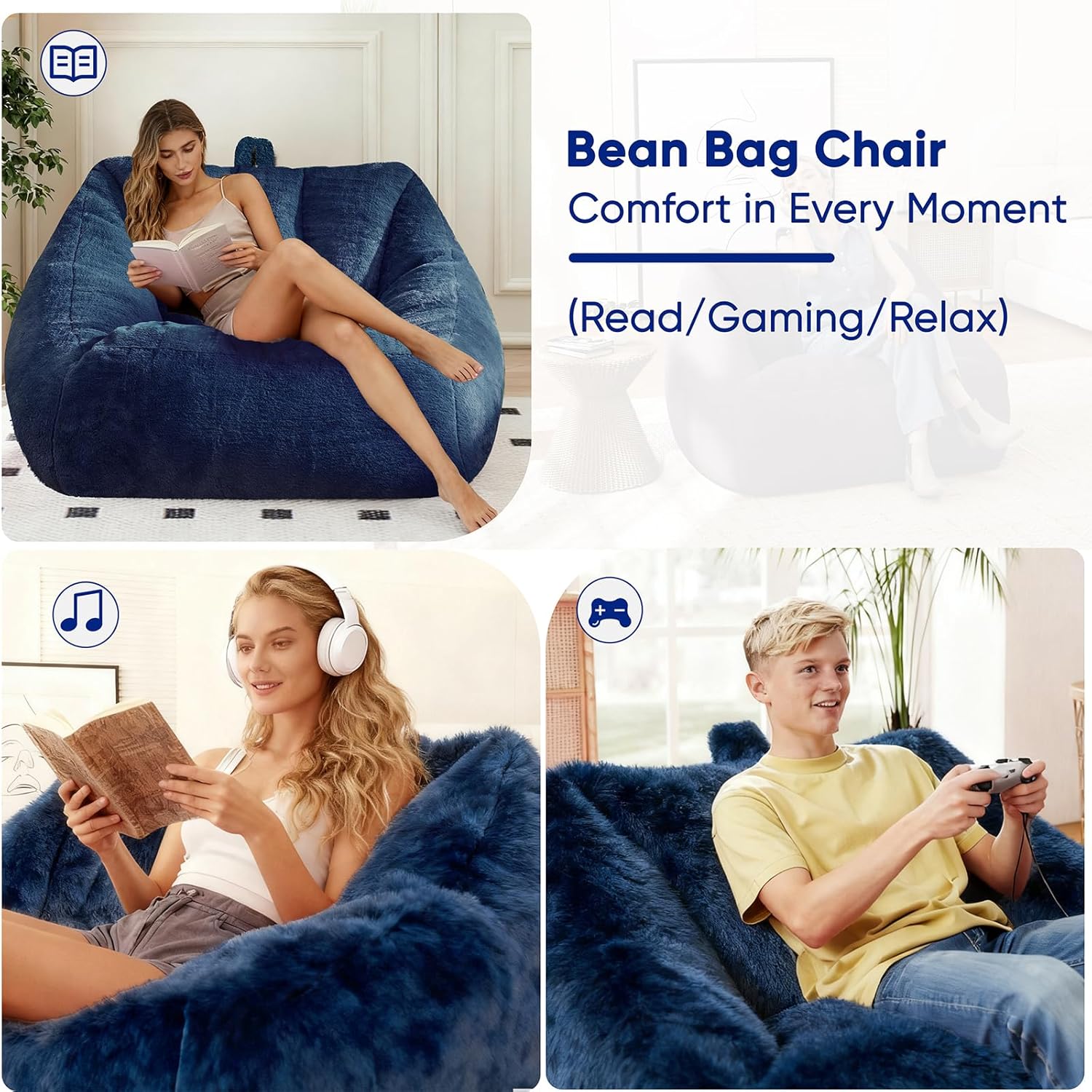 Giant Bean Bag Chair, Oversized Bean Bag Couch for Adults and Kids, Faux Fur Shell-Shaped Large Chair with Filler, Stuffed Big Accent Sofa Lounge Floor Sofa for Gaming, Reading - Image 5