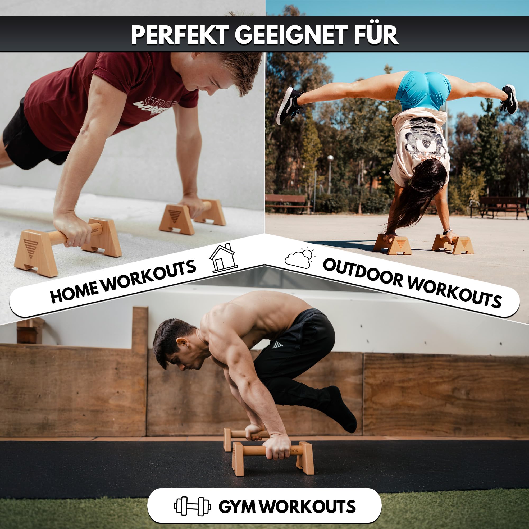 GORNATION Wooden Parallettes für Liegestütze, Liegestützgriffe aus Holz, Calisthenics & Fitness Training, Push Up Bars, Calisthenics Liegestützgriffe für Oberkörpertraining, Inkl. Grip Tape